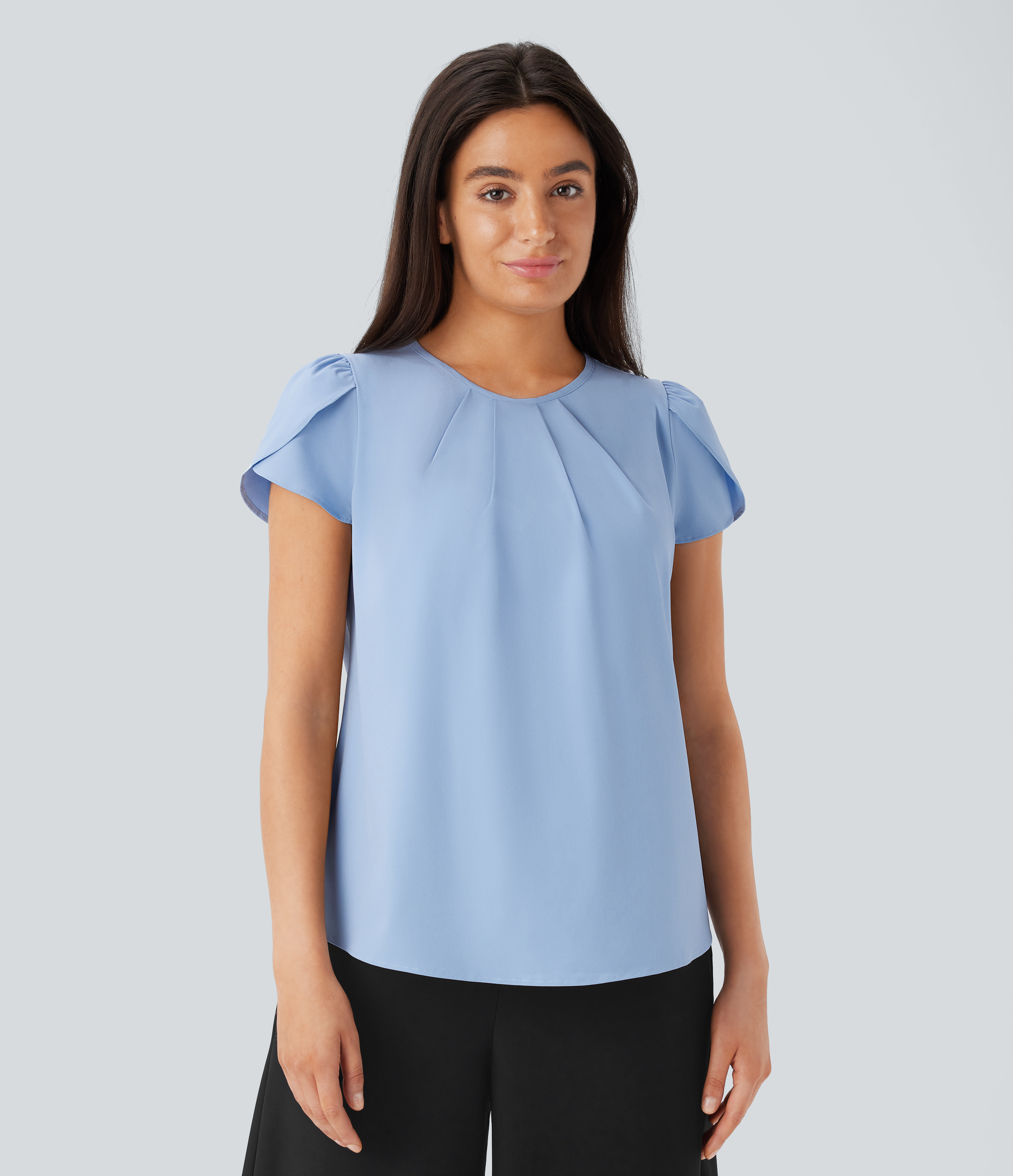 Halara Breezefulв„ў Round Neck Short Sleeve Keyhole Back Quick Dry Work Top Tank Top - Ballad Blue - S golf tops halter top tunic tops 