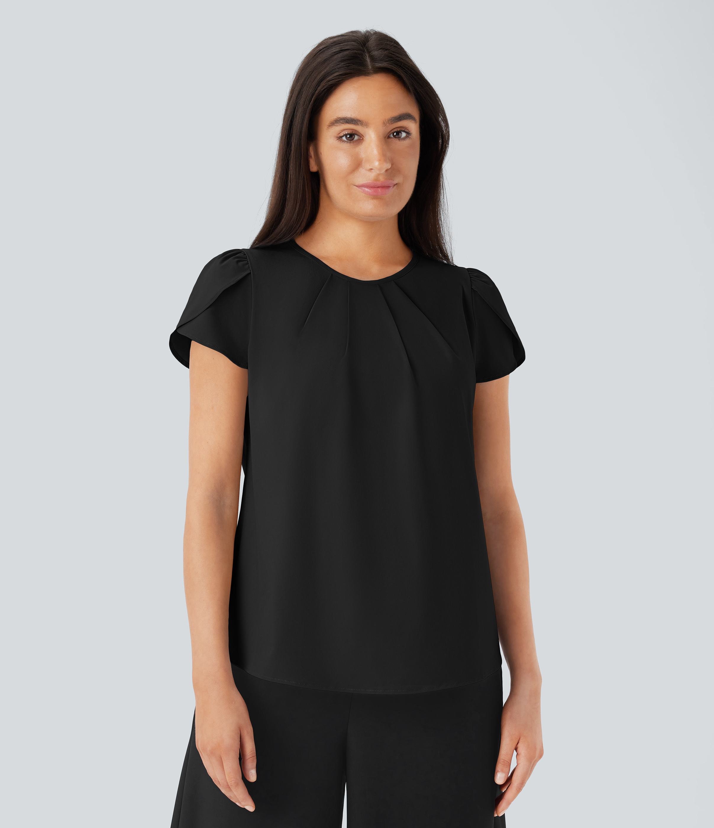 Halara Breezefulв„ў Round Neck Short Sleeve Keyhole Back Quick Dry Work Top Tank Top - Black - XS golf tops halter top tunic tops 
