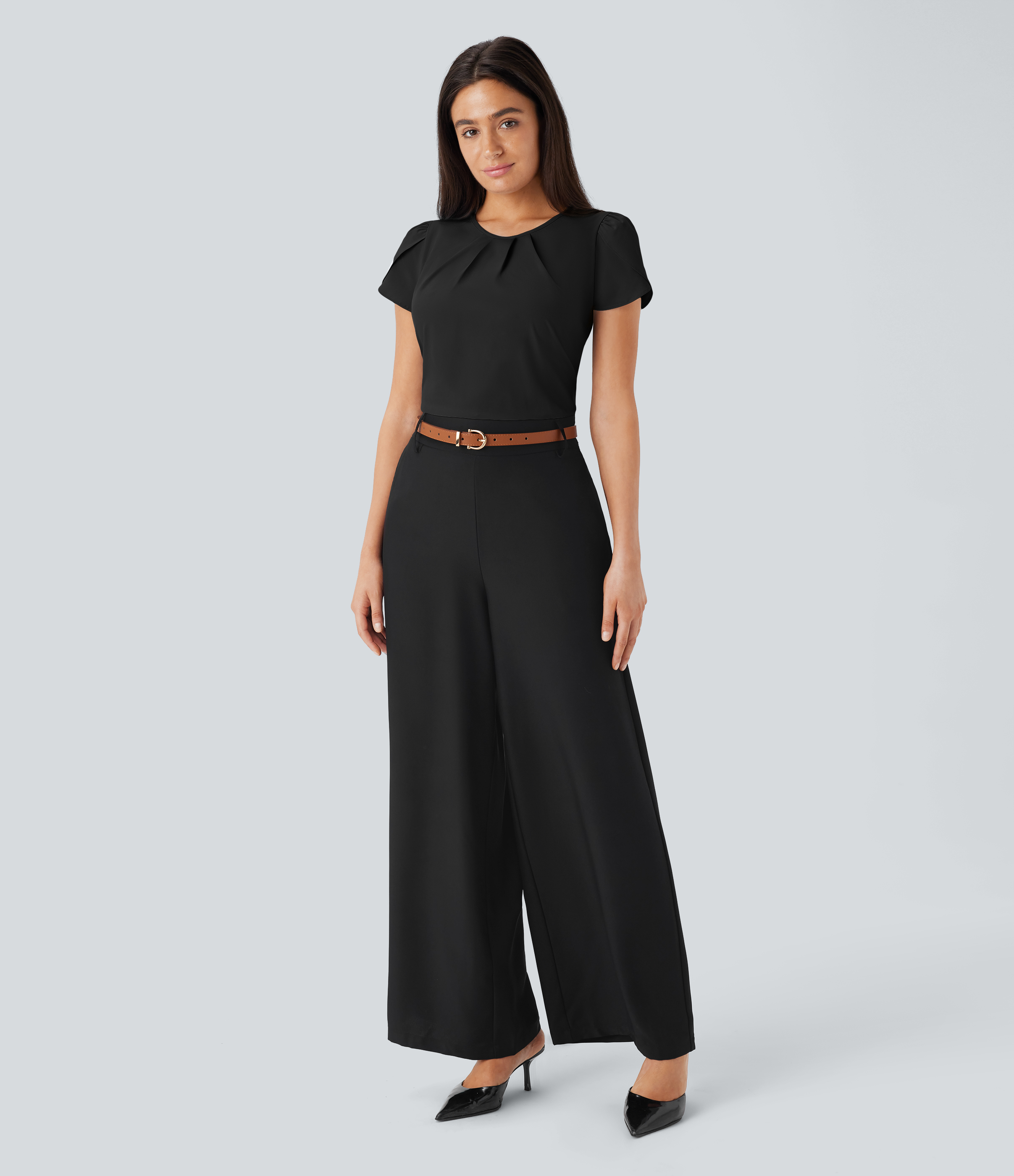 Halara Breezefulв„ў Round Neck Short Sleeve Keyhole Back Quick Dry Work Top Tank Top - Black - XS golf tops halter top tunic tops 
