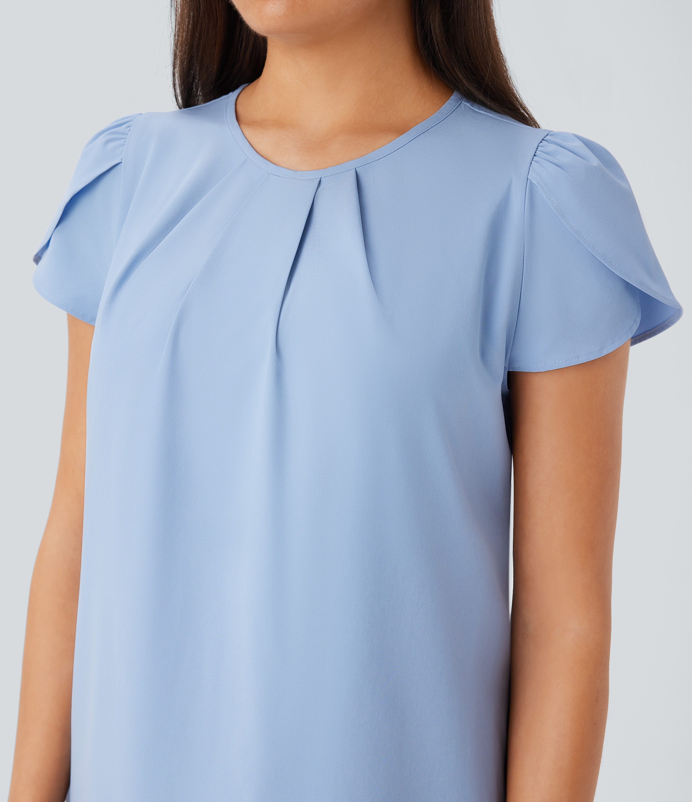 Halara Breezefulв„ў Round Neck Short Sleeve Keyhole Back Quick Dry Work Top Tank Top - Ballad Blue - S golf tops halter top tunic tops 