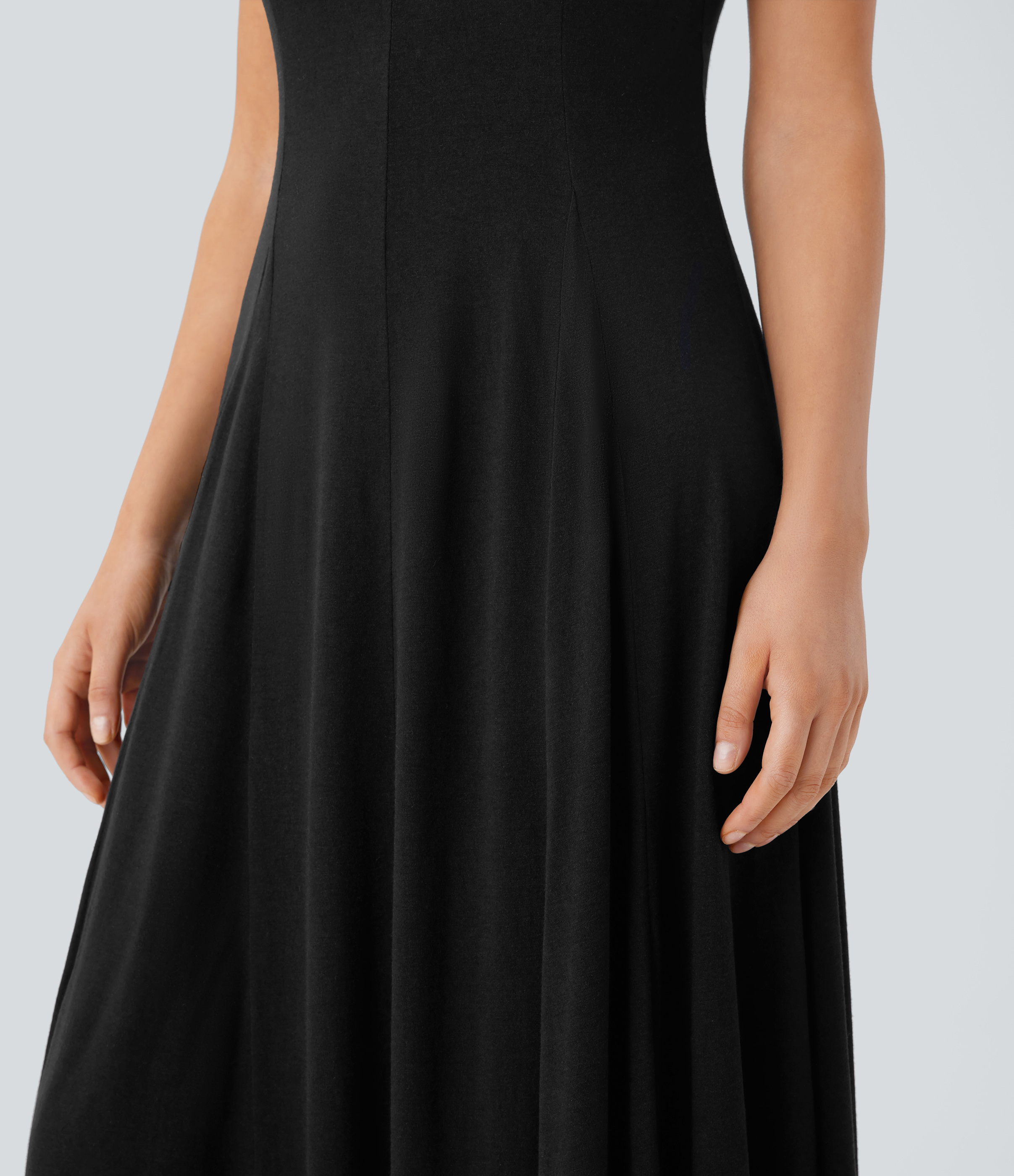 Halara Stand Collar Sleeveless Flowy Midi Resort Dress Casual Dress - Black - L slip dress beach dress ruched dress halter dress 