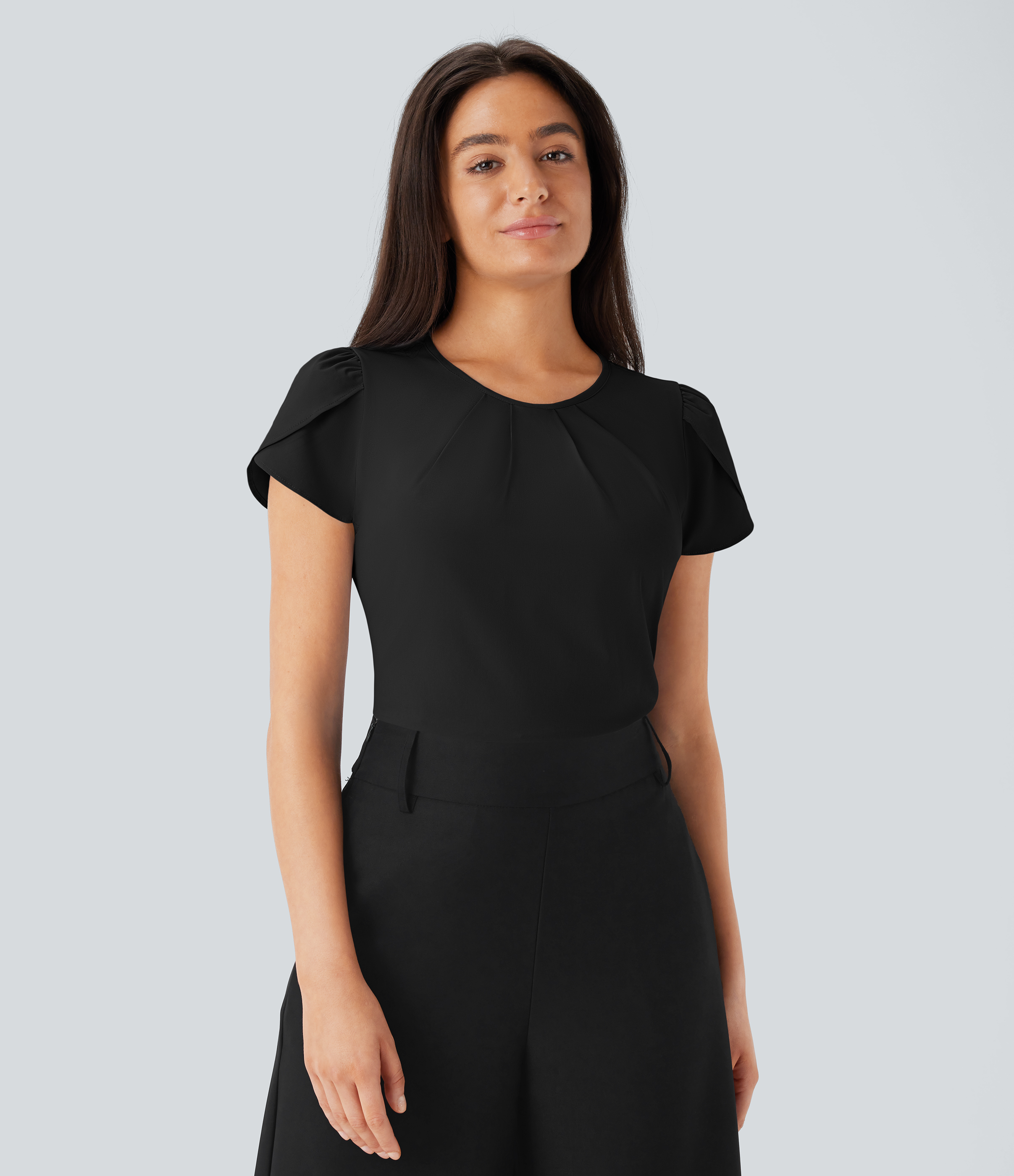 Halara Breezefulв„ў Round Neck Short Sleeve Keyhole Back Quick Dry Work Top Tank Top - Black - XS golf tops halter top tunic tops 