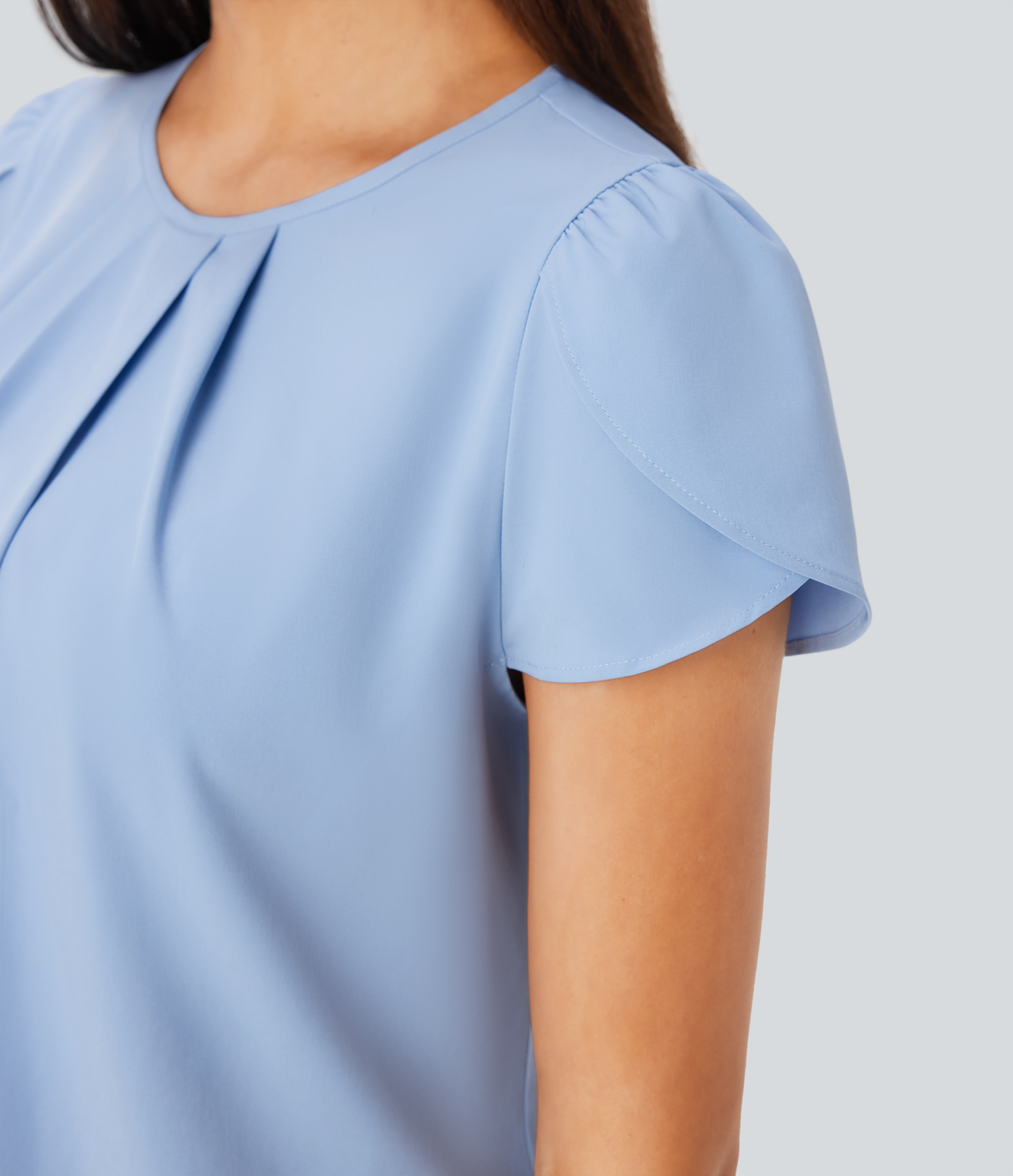 Halara Breezefulв„ў Round Neck Short Sleeve Keyhole Back Quick Dry Work Top Tank Top - Ballad Blue - S golf tops halter top tunic tops 
