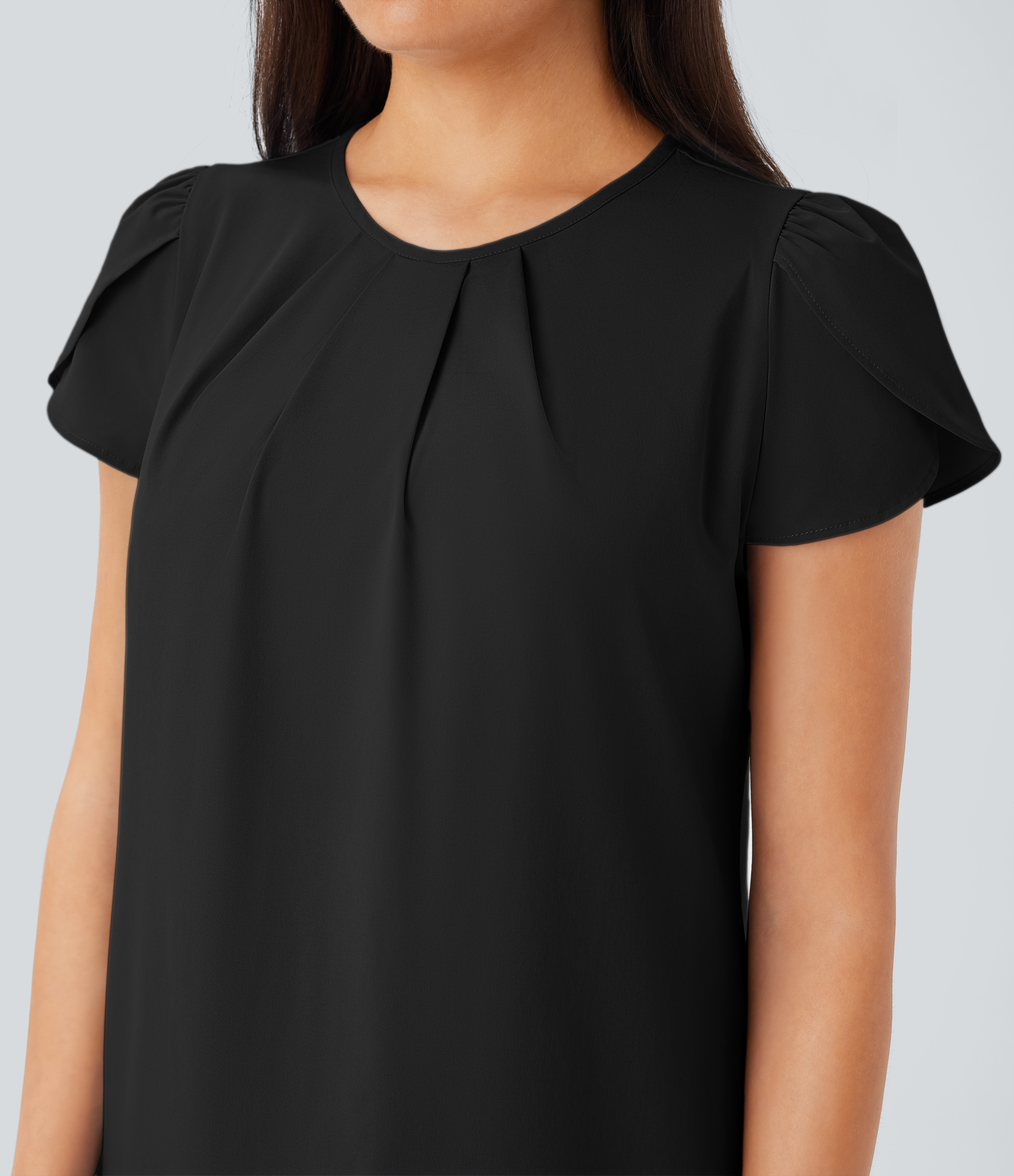Halara Breezefulв„ў Round Neck Short Sleeve Keyhole Back Quick Dry Work Top Tank Top - Black - XS golf tops halter top tunic tops 