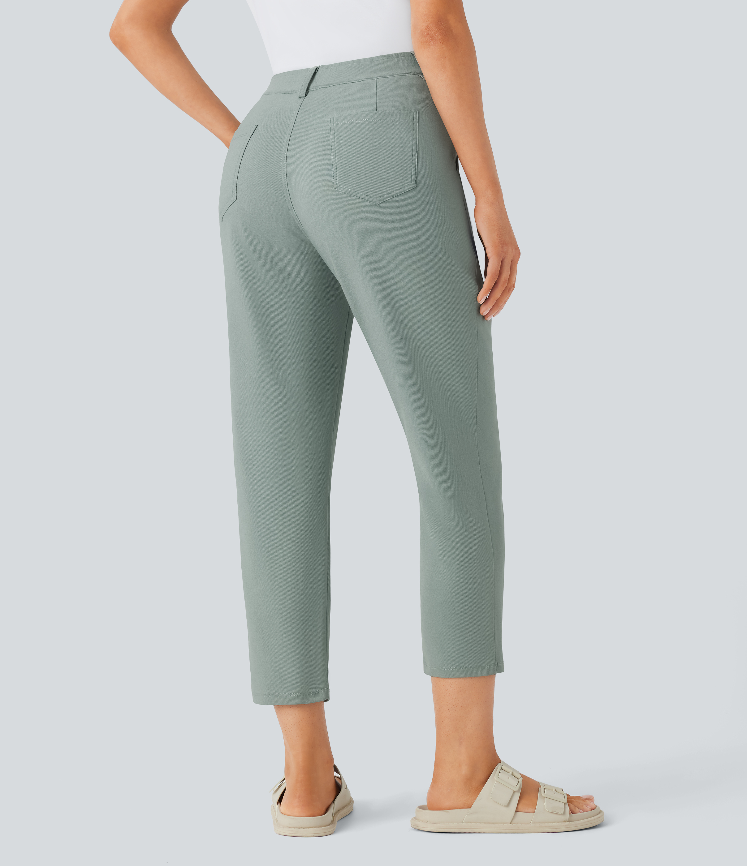 Halara Mid Rise Multiple Pockets Casual Tapered Pants  - Green Milieu - S(regular) sweatpants jogger pants stacked sweatpants cargo joggers 