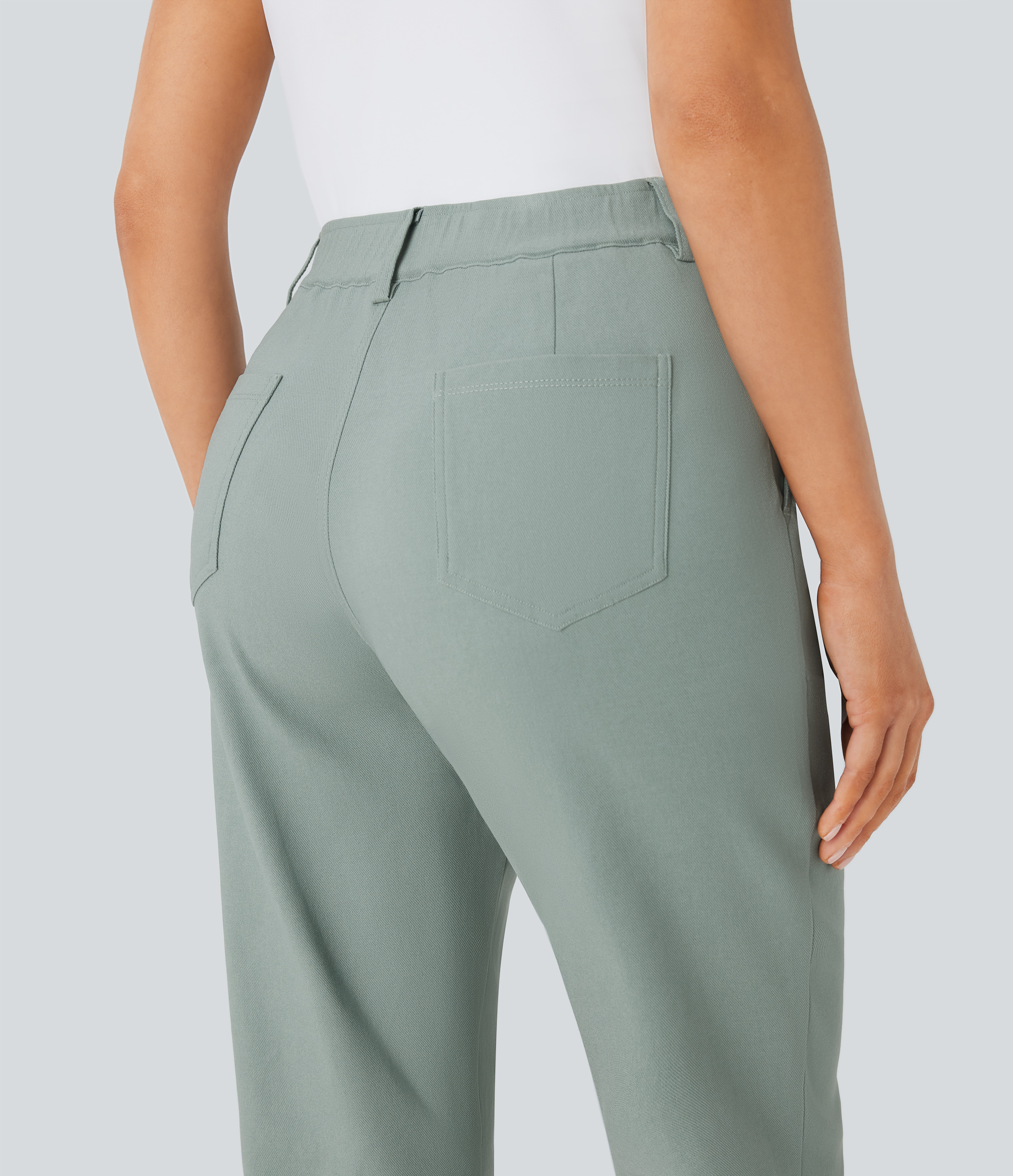Halara Mid Rise Multiple Pockets Casual Tapered Pants  - Green Milieu - S(regular) sweatpants jogger pants stacked sweatpants cargo joggers 