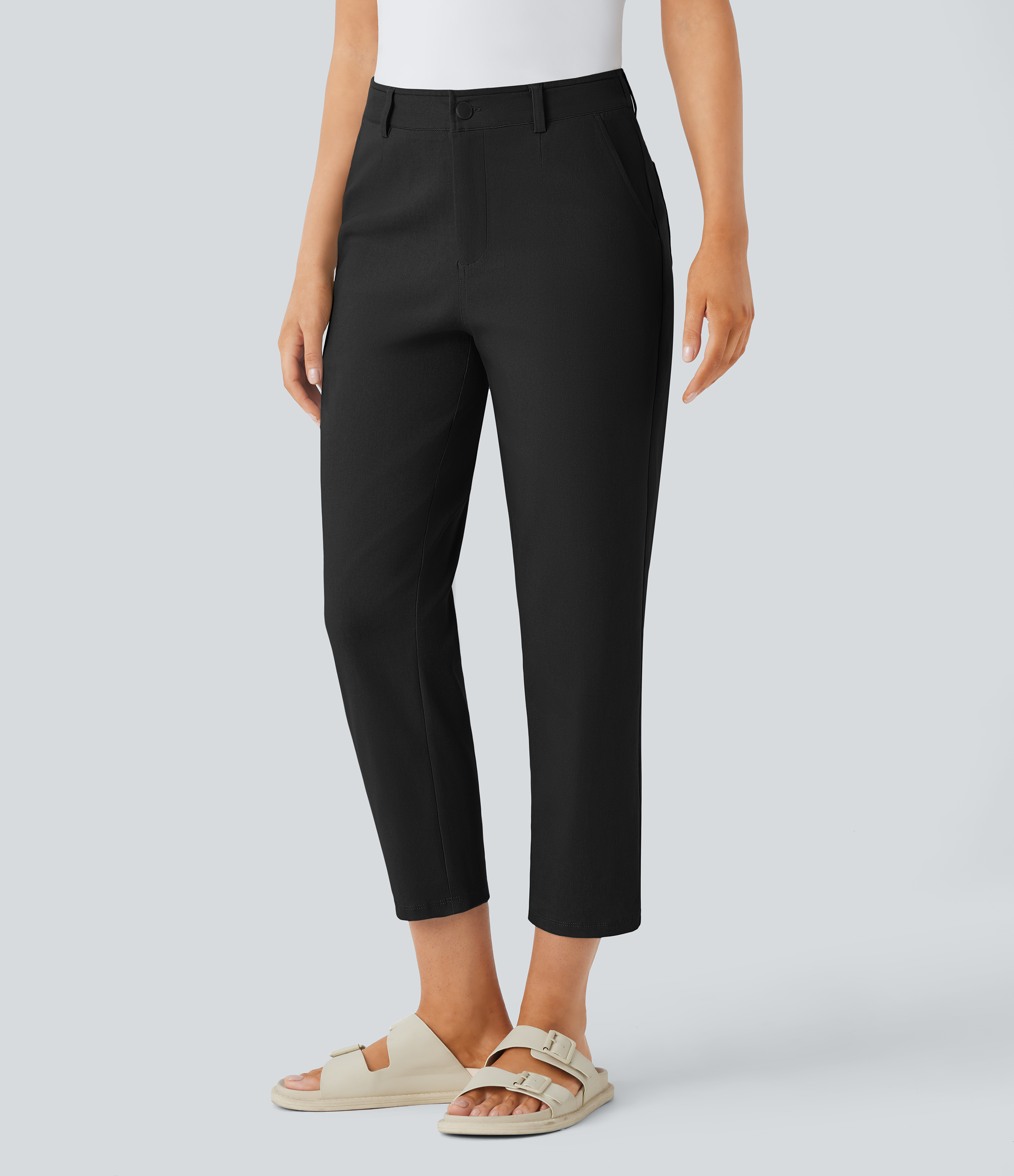 Halara Mid Rise Multiple Pockets Casual Tapered Pants  - Black - S(regular) sweatpants jogger pants stacked sweatpants cargo joggers 