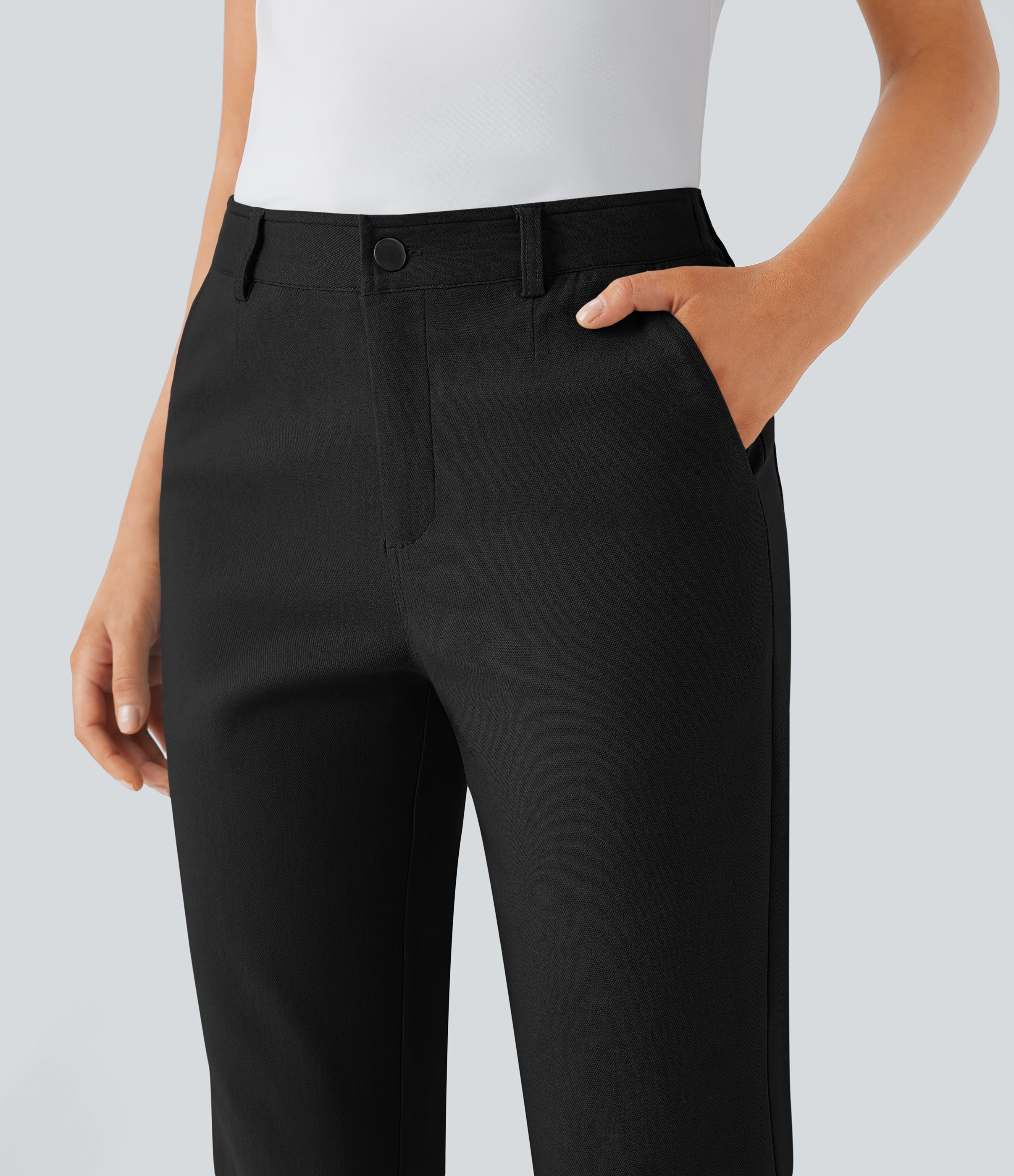 Halara Mid Rise Multiple Pockets Casual Tapered Pants  - Black - S(regular) sweatpants jogger pants stacked sweatpants cargo joggers 