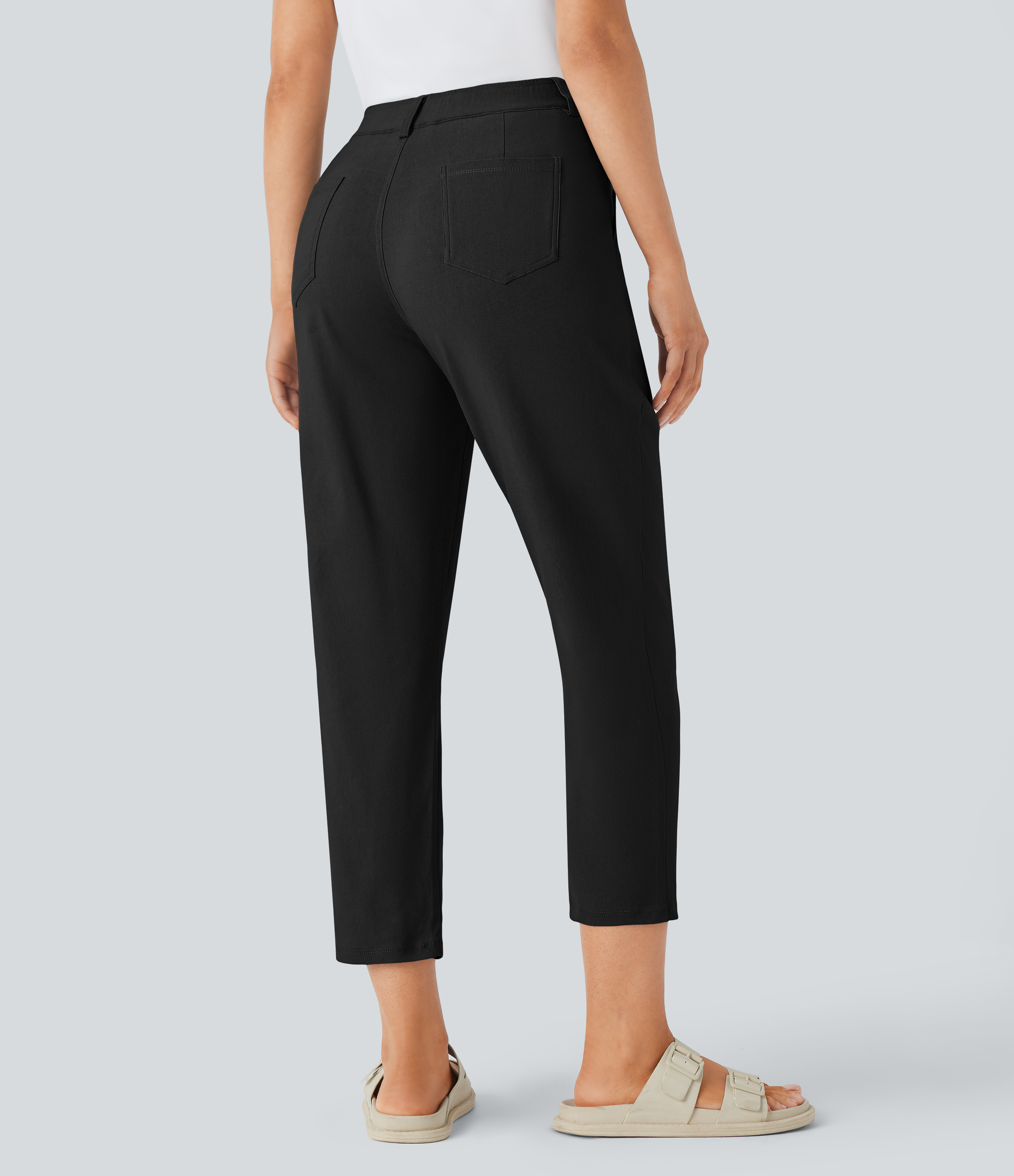 Halara Mid Rise Multiple Pockets Casual Tapered Pants  - Black - S(regular) sweatpants jogger pants stacked sweatpants cargo joggers 
