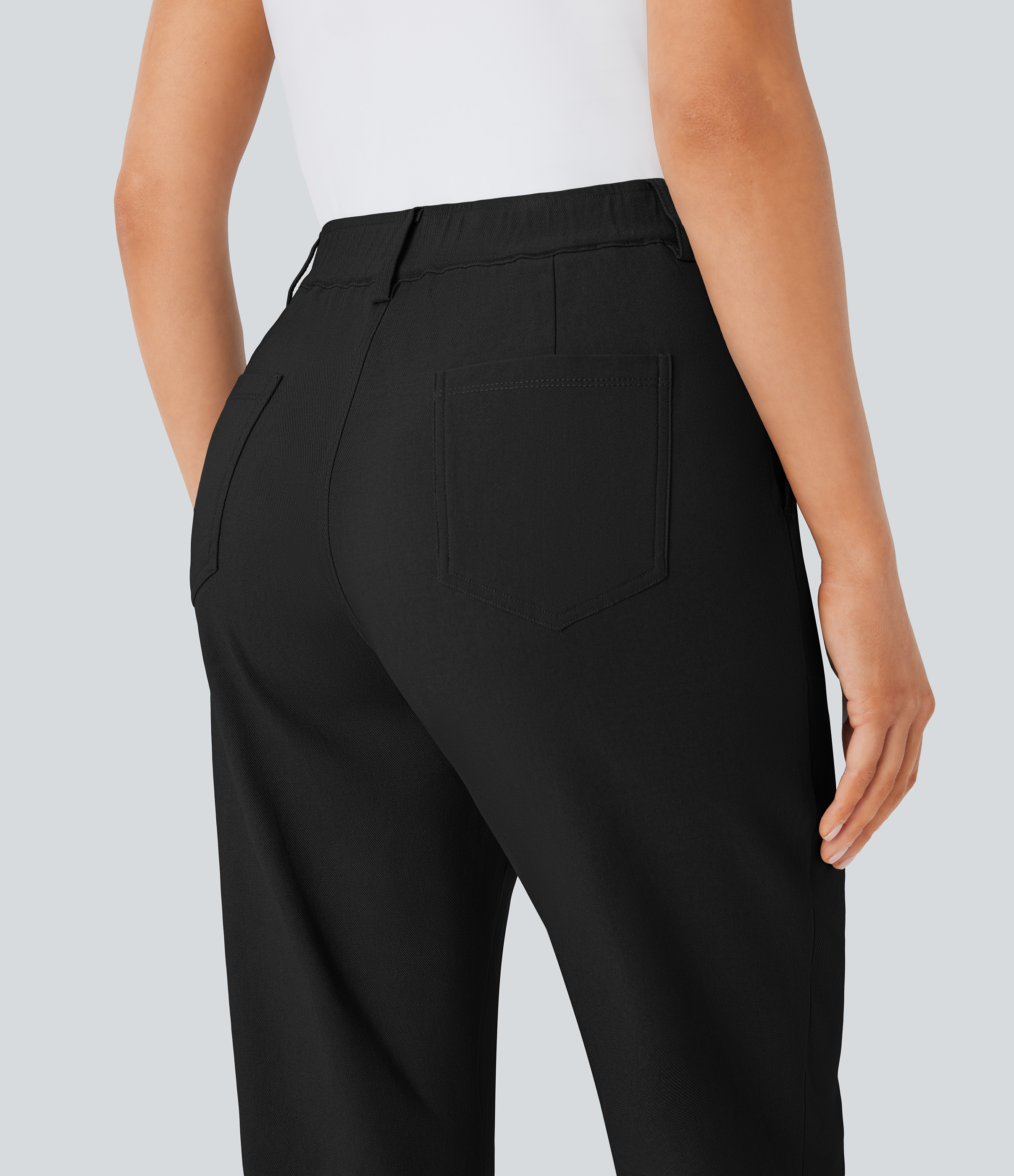 Halara Mid Rise Multiple Pockets Casual Tapered Pants  - Black - S(regular) sweatpants jogger pants stacked sweatpants cargo joggers 