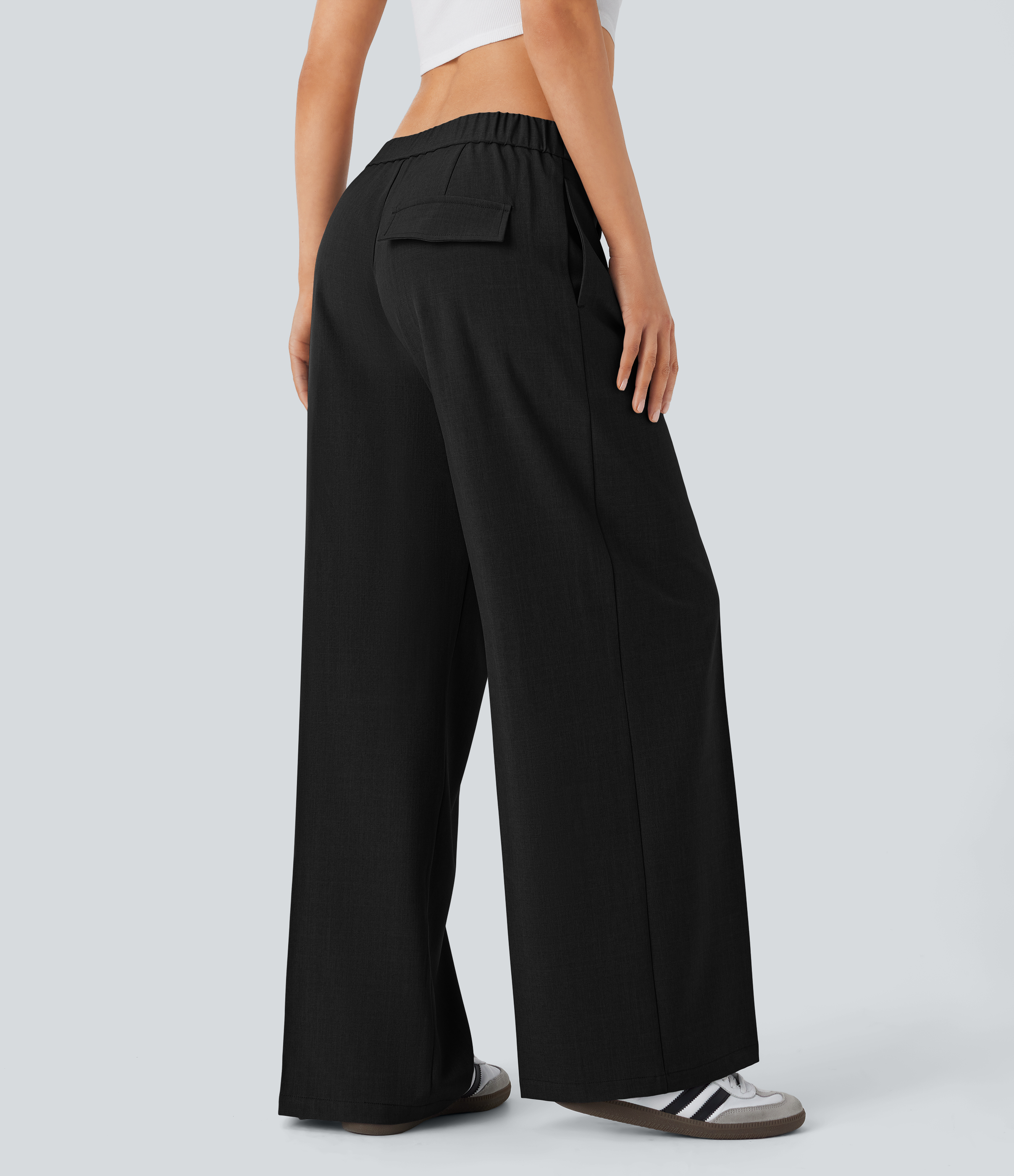 Halara Low Rise Zipper Side Pocket Wide Leg Casual Pants  - Black - M(regular) sweatpants jogger pants stacked sweatpants cargo joggers 