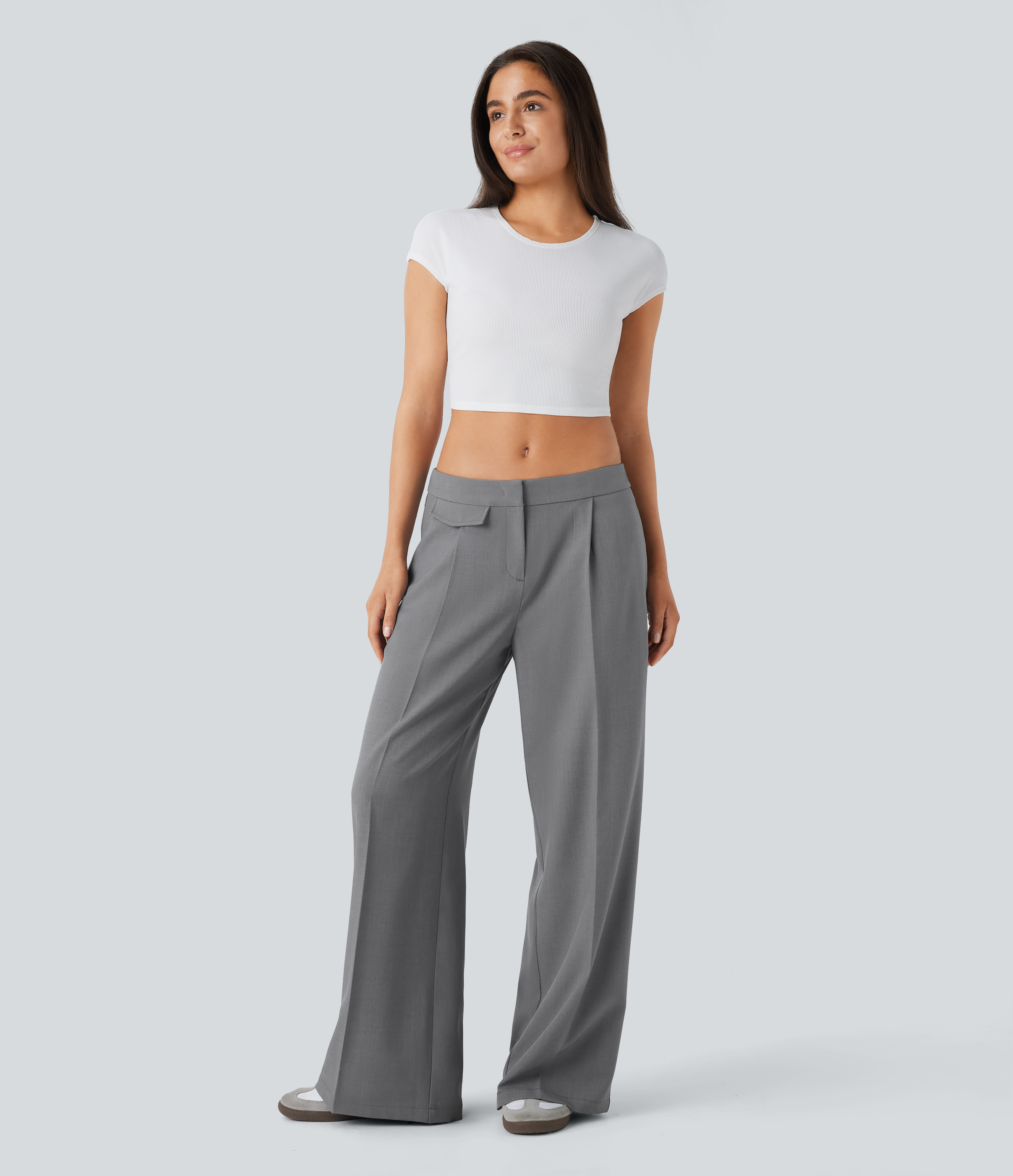 Halara Low Rise Zipper Side Pocket Wide Leg Casual Pants  - Titanium - XL(regular) sweatpants jogger pants stacked sweatpants cargo joggers 