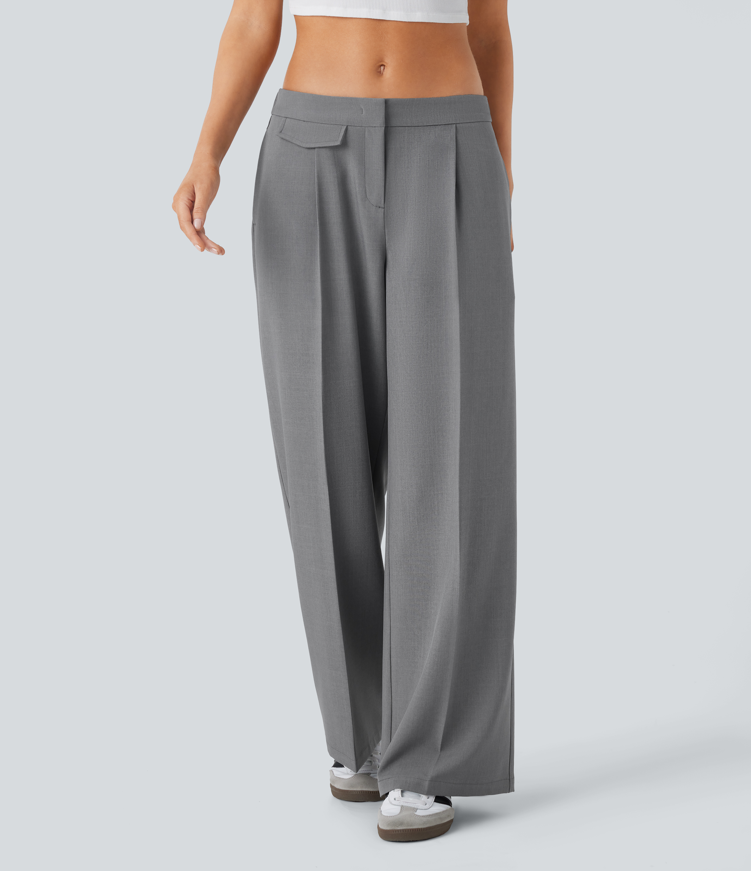 Low Rise Zipper Pocket Wide Leg Casual Pants