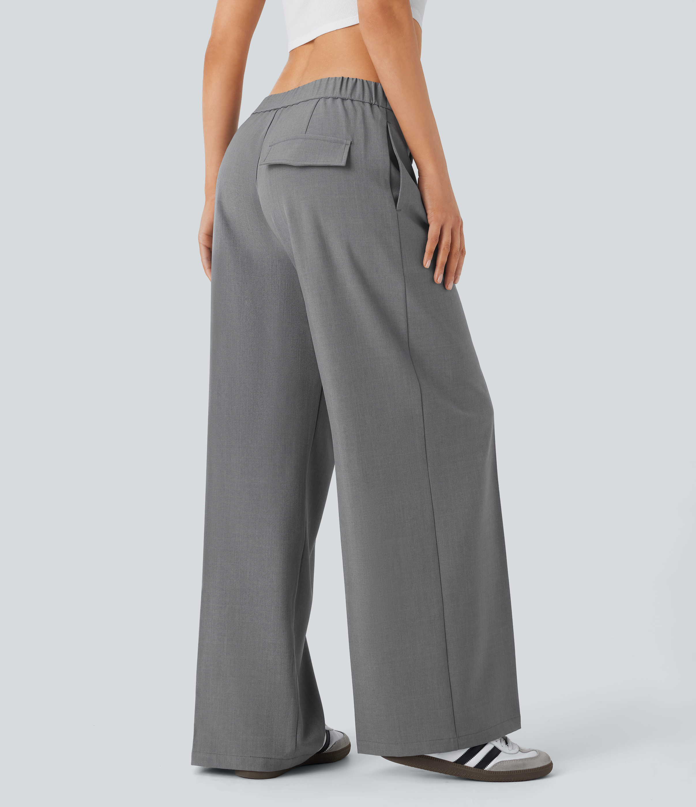 Halara Low Rise Zipper Side Pocket Wide Leg Casual Pants  - Titanium - XL(regular) sweatpants jogger pants stacked sweatpants cargo joggers 
