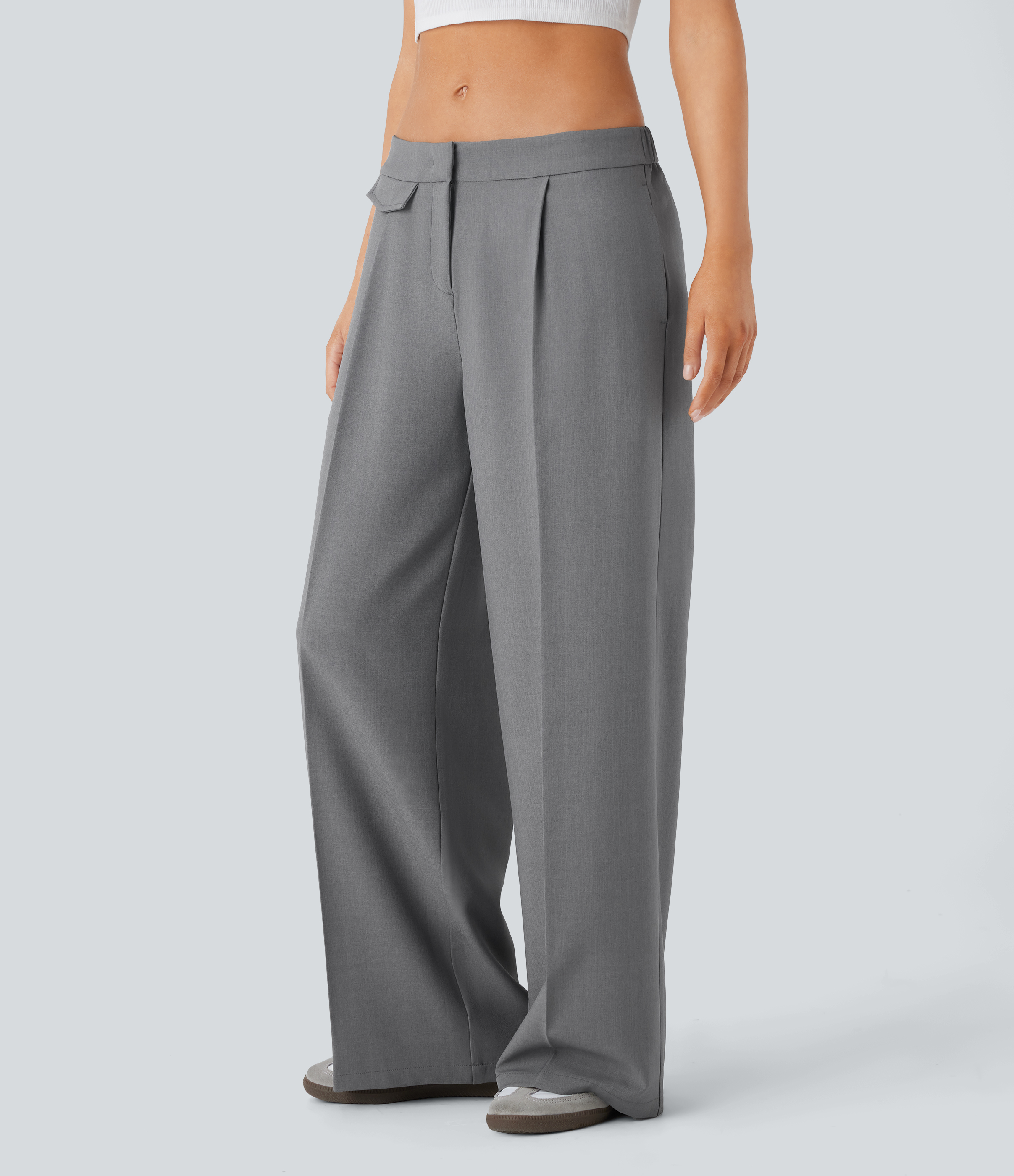 Halara Low Rise Zipper Side Pocket Wide Leg Casual Pants  - Titanium - XL(regular) sweatpants jogger pants stacked sweatpants cargo joggers 