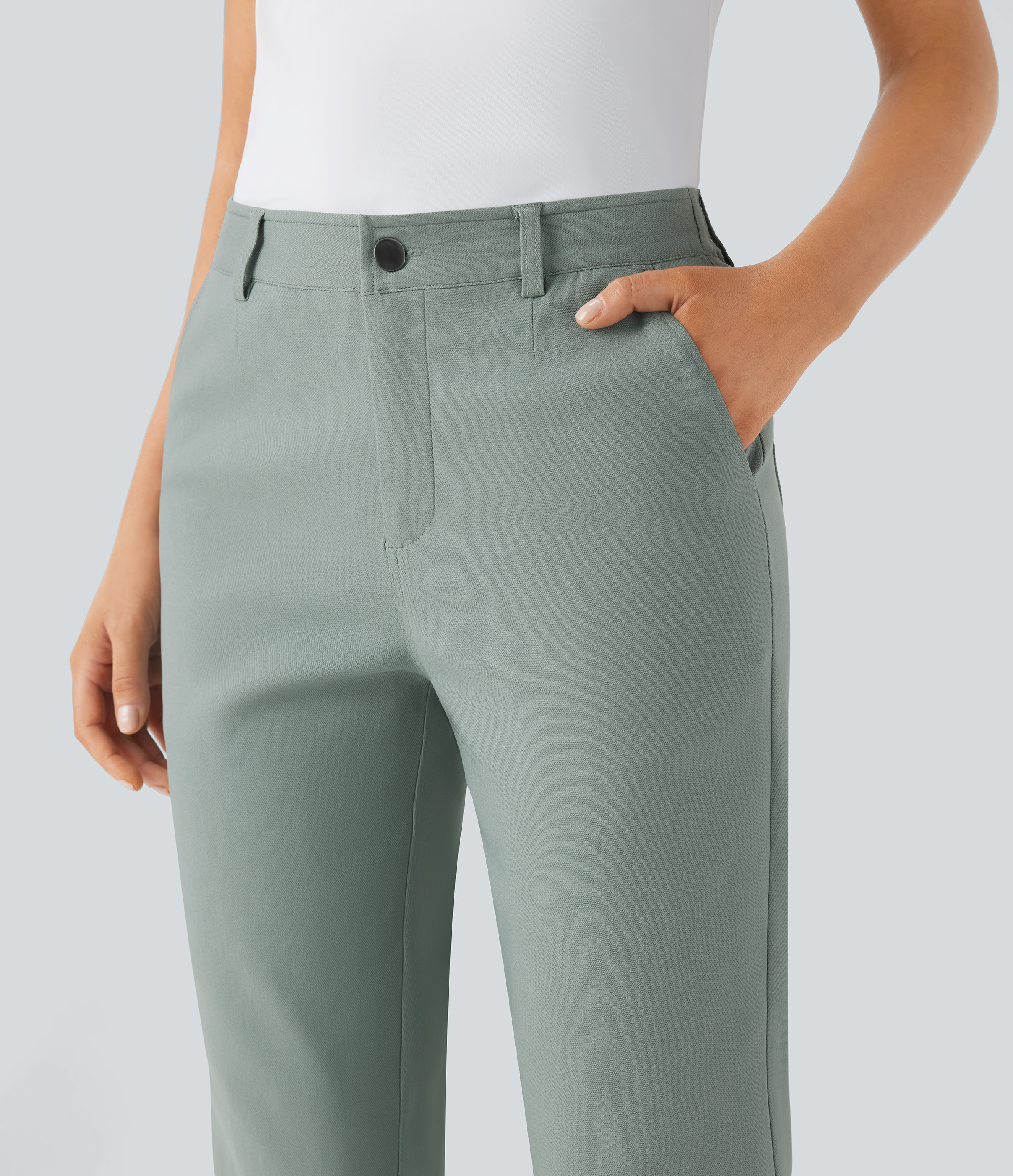 Halara Mid Rise Multiple Pockets Casual Tapered Pants  - Green Milieu - S(regular) sweatpants jogger pants stacked sweatpants cargo joggers 