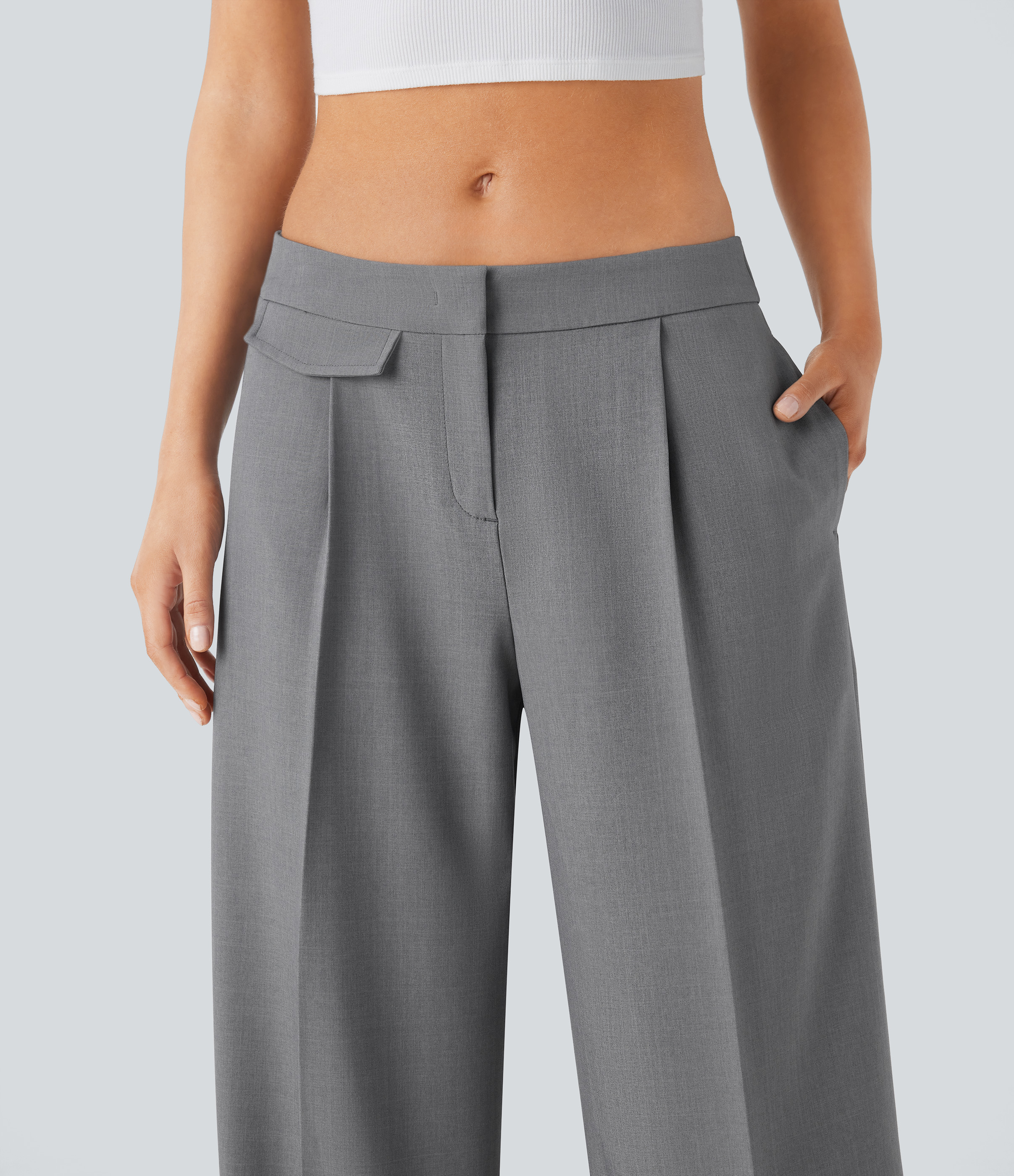 Halara Low Rise Zipper Side Pocket Wide Leg Casual Pants  - Titanium - XL(regular) sweatpants jogger pants stacked sweatpants cargo joggers 