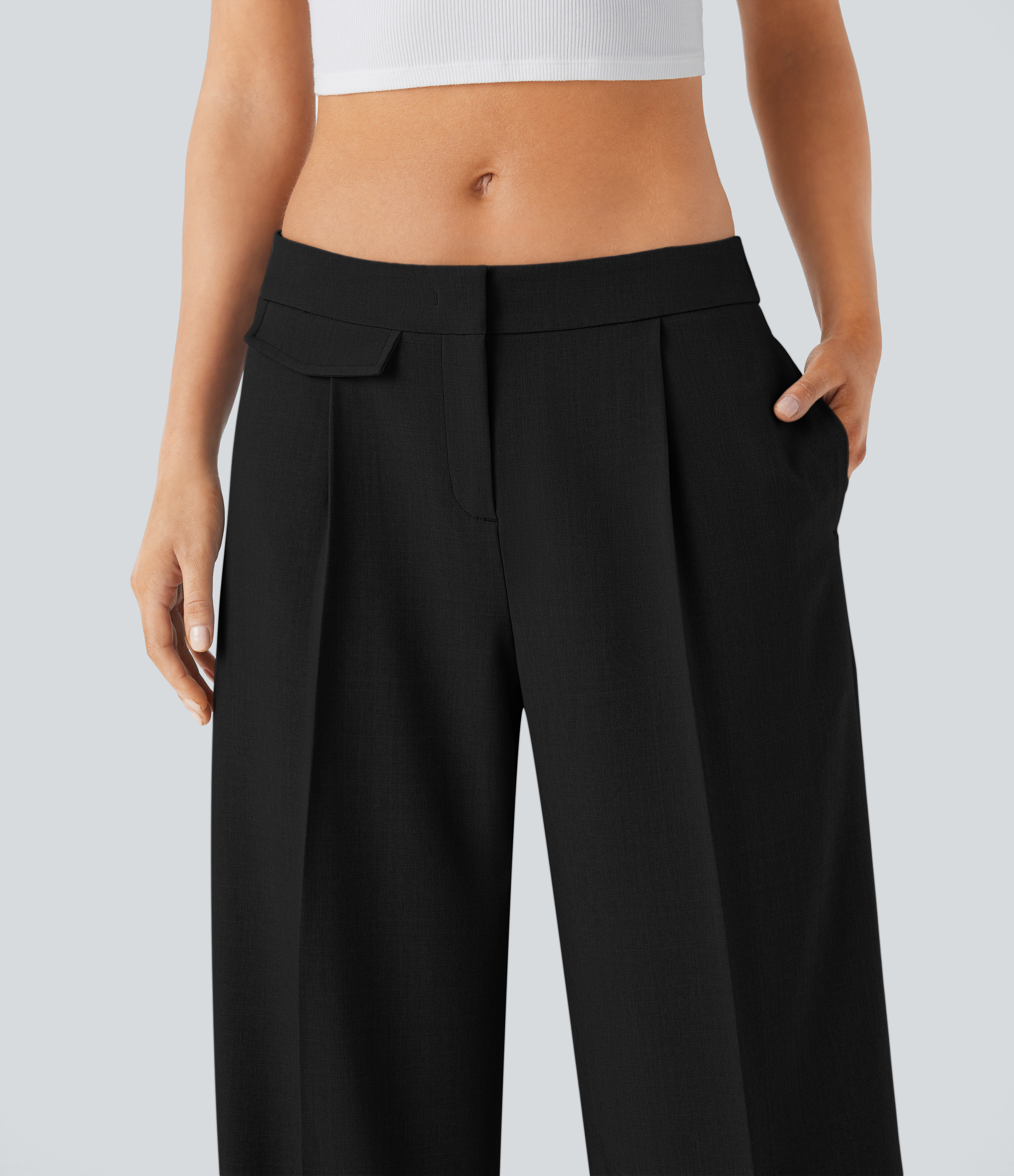 Halara Low Rise Zipper Side Pocket Wide Leg Casual Pants  - Black - M(regular) sweatpants jogger pants stacked sweatpants cargo joggers 