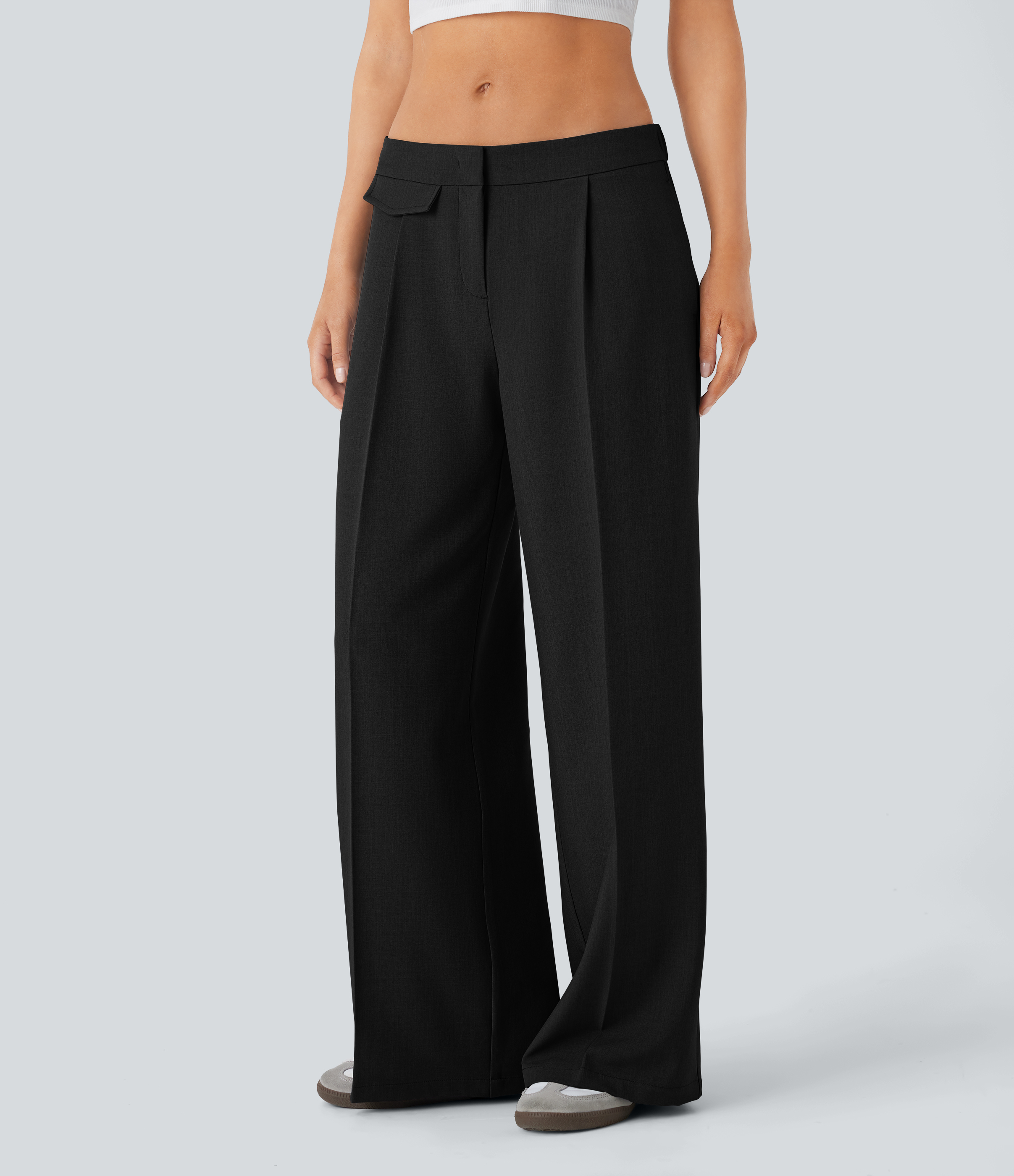 Halara Low Rise Zipper Side Pocket Wide Leg Casual Pants  - Black - M(regular) sweatpants jogger pants stacked sweatpants cargo joggers 