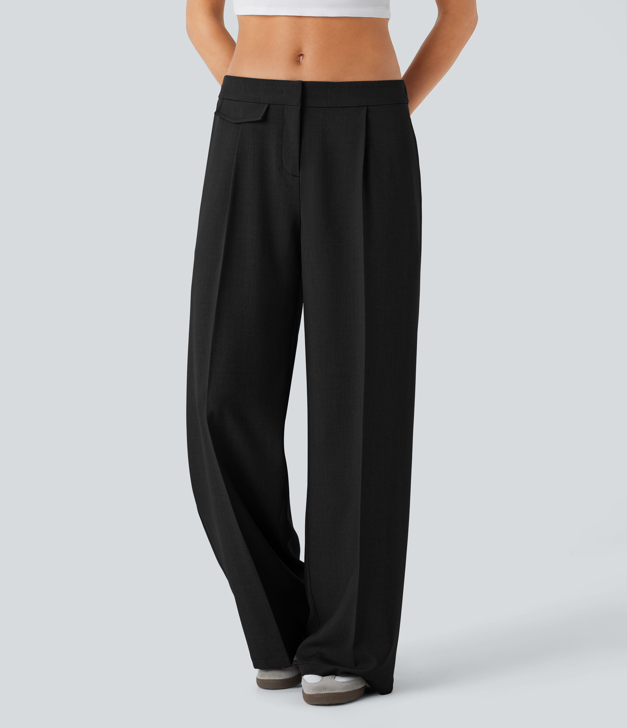 Halara Low Rise Zipper Side Pocket Wide Leg Casual Pants  - Black - M(regular) sweatpants jogger pants stacked sweatpants cargo joggers 