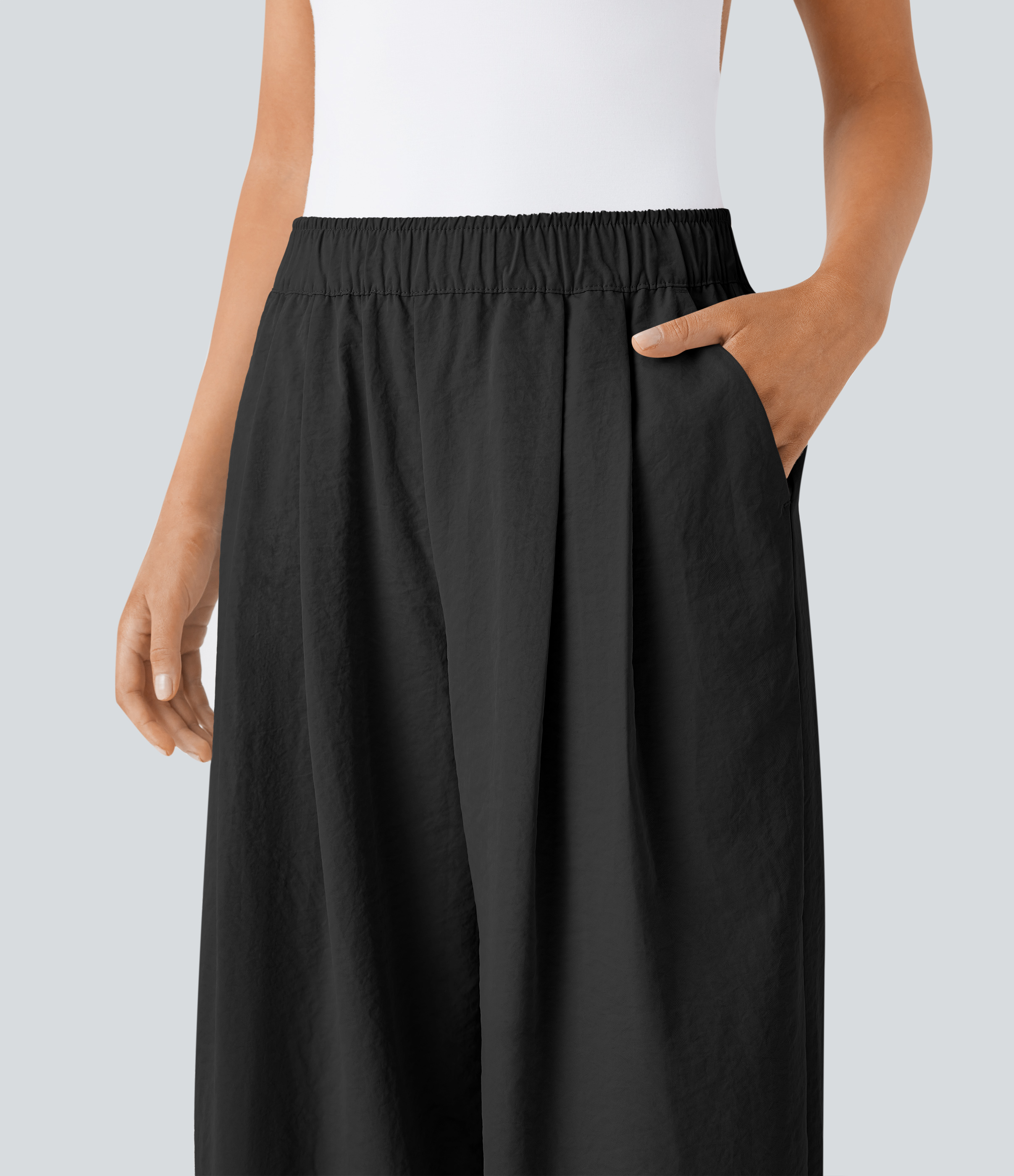 Halara High Waisted Side Pocket  Palazzo Wide Leg Resort Pants  - Black - XL(regular) sweatpants jogger pants stacked sweatpants 