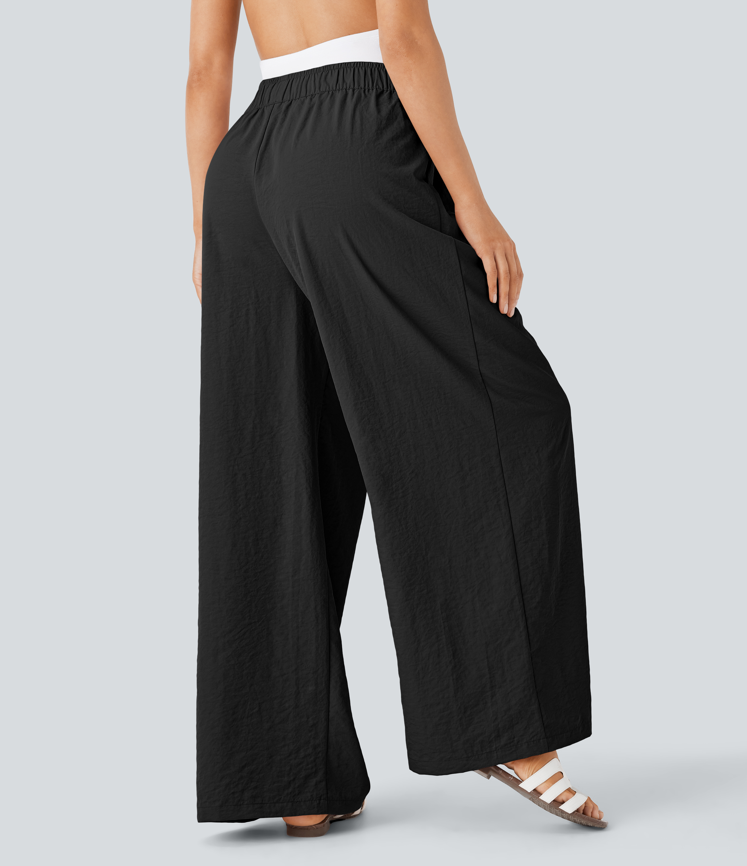 Halara High Waisted Side Pocket  Palazzo Wide Leg Resort Pants  - Black - XL(regular) sweatpants jogger pants stacked sweatpants 
