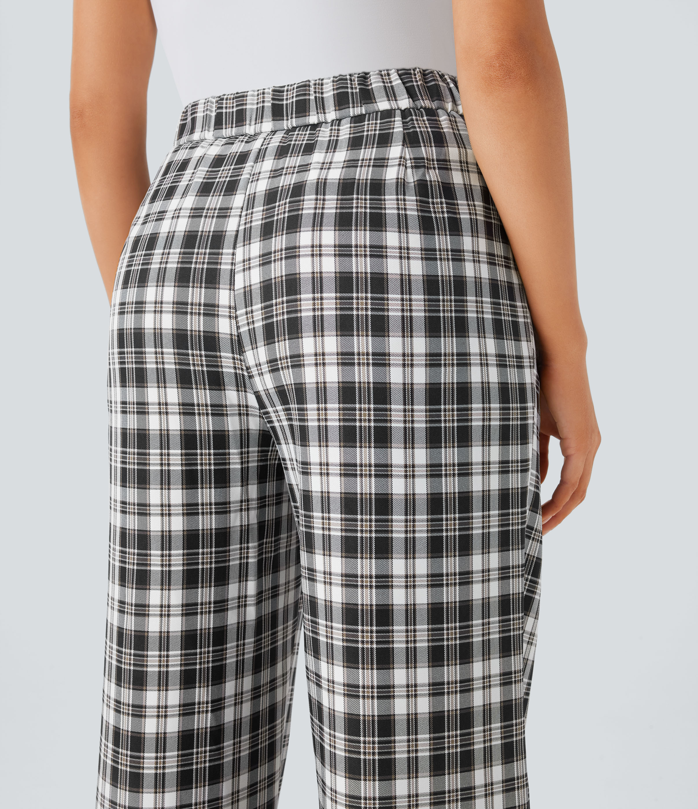 Halara High Waisted Zipper Side Pocket Wide Leg Plaid Casual Pants  - Black White Plaid - XL(regular) sweatpants jogger pants 