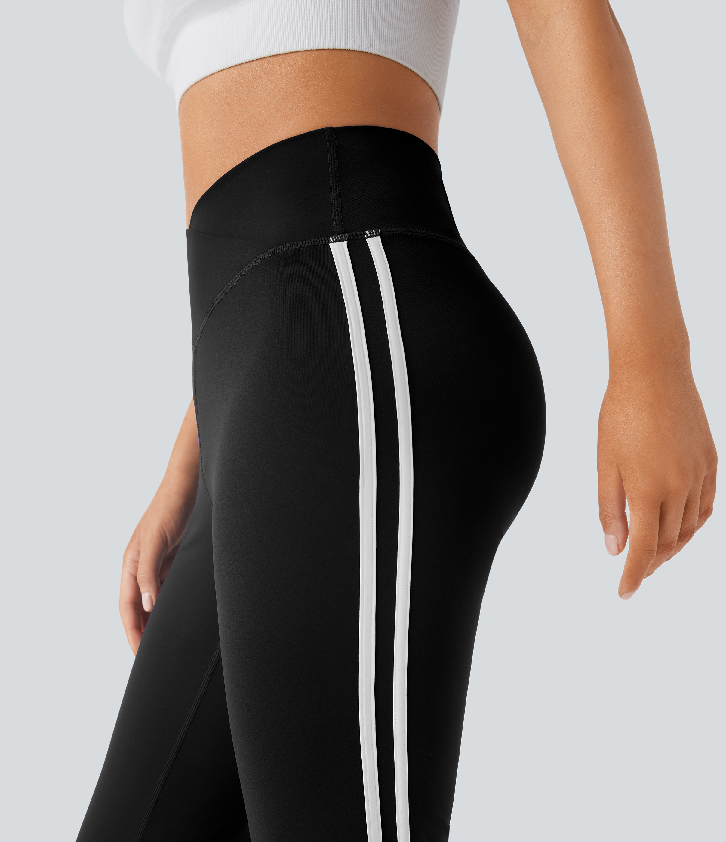 Halara Breezefulв„ў Mid Rise Crossover Color Block Flare Quick Dry Yoga Leggings  - Black - M gym leggings leggings with pockets 