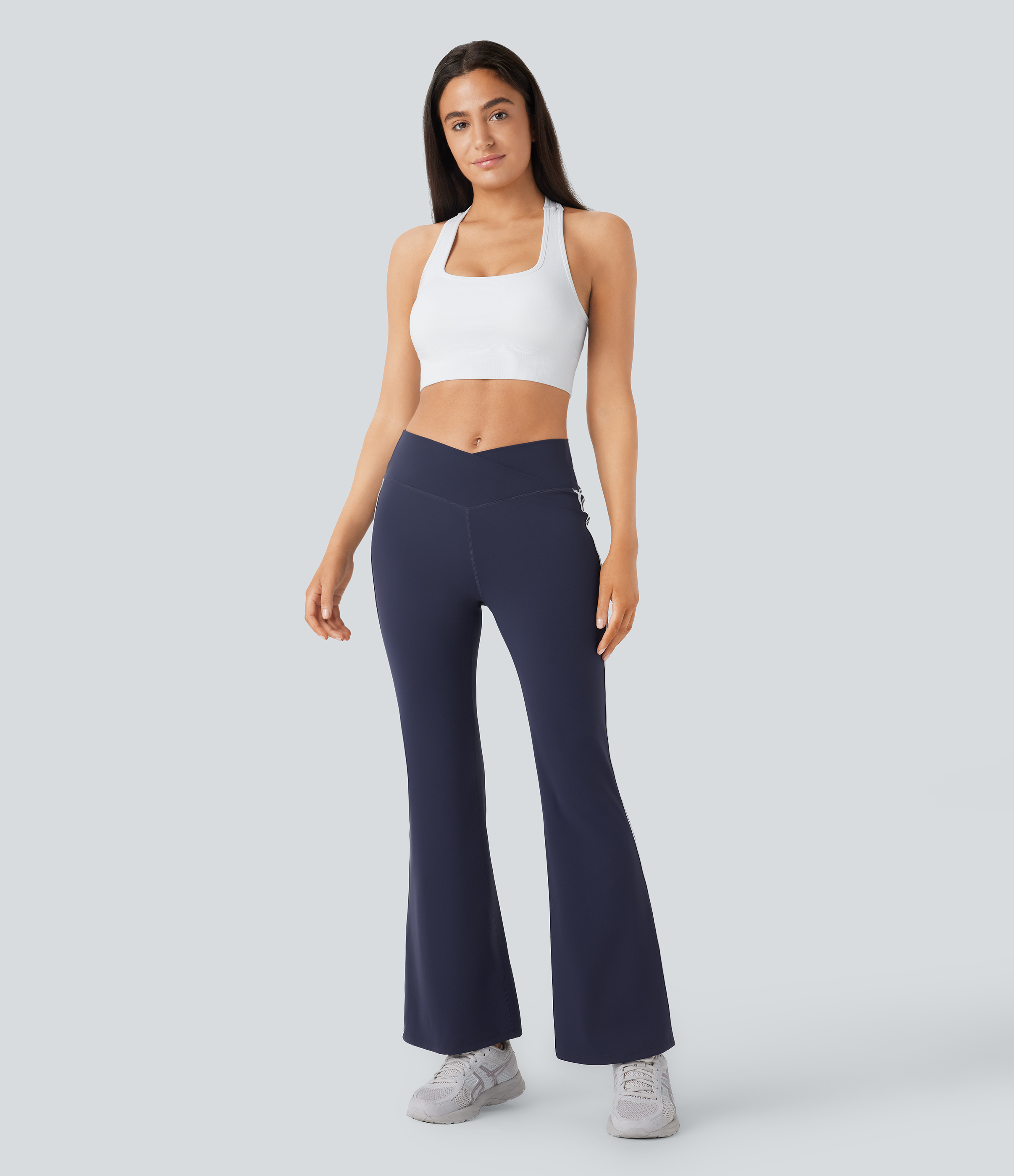 Halara Breezefulв„ў Mid Rise Crossover Color Block Flare Quick Dry Yoga Leggings  - Overture - XL gym leggings leggings with pockets 