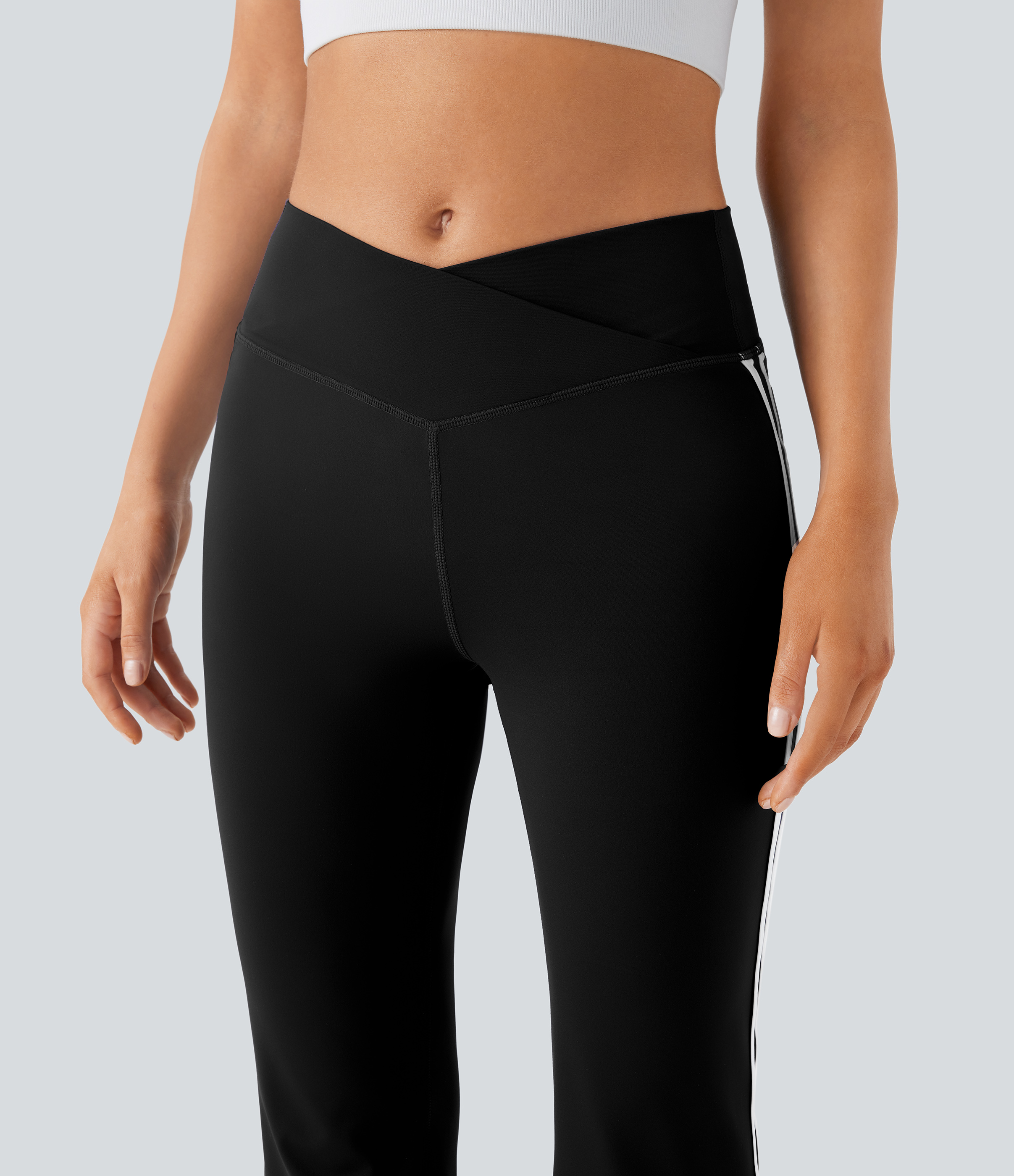 Halara Breezefulв„ў Mid Rise Crossover Color Block Flare Quick Dry Yoga Leggings  - Black - M gym leggings leggings with pockets 