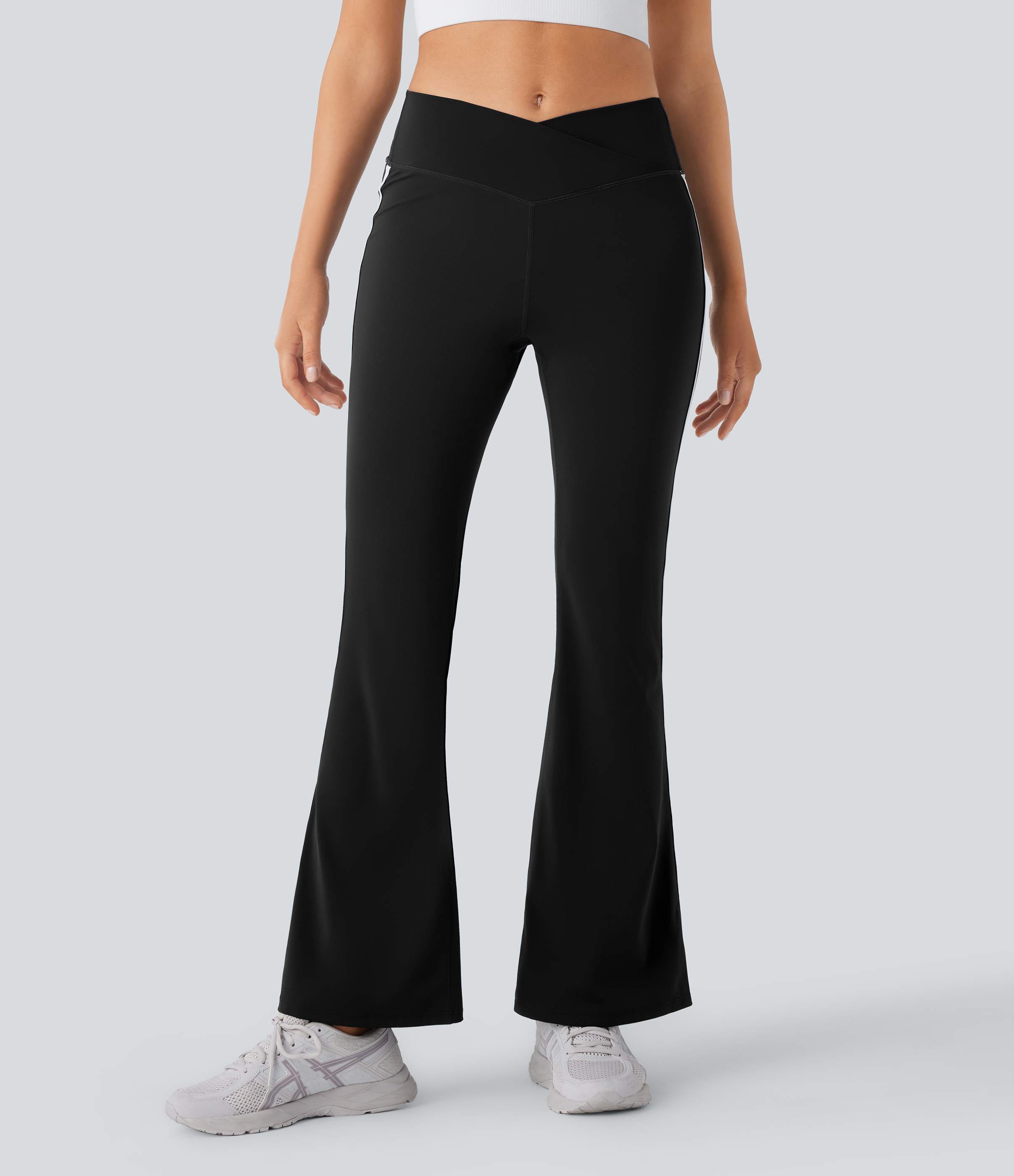 Halara Breezefulв„ў Mid Rise Crossover Color Block Flare Quick Dry Yoga Leggings  - Black - M gym leggings leggings with pockets 