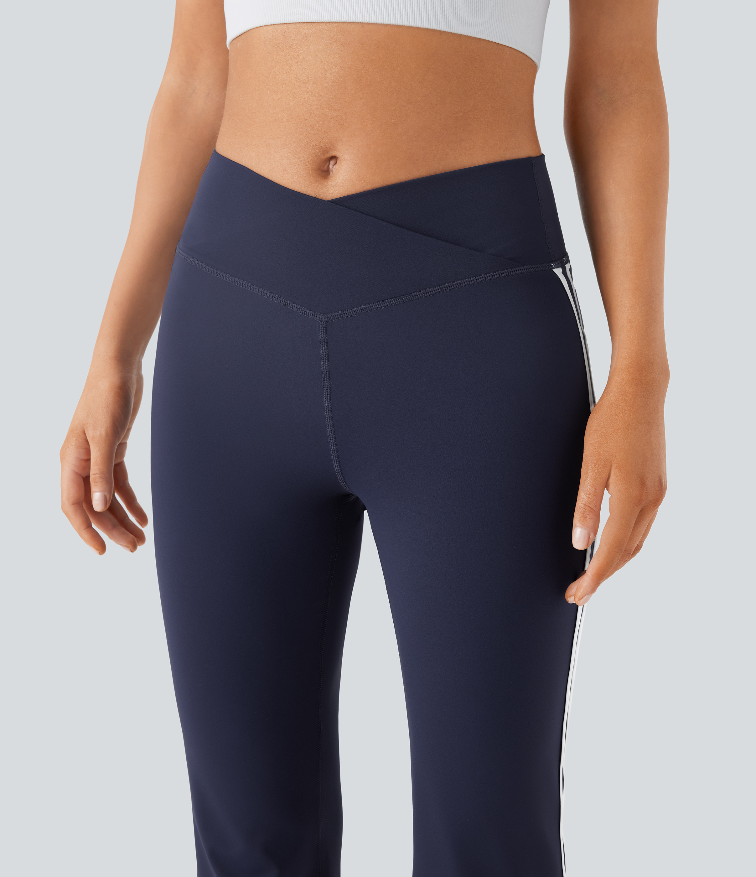 Halara Breezefulв„ў Mid Rise Crossover Color Block Flare Quick Dry Yoga Leggings  - Overture - XL gym leggings leggings with pockets 