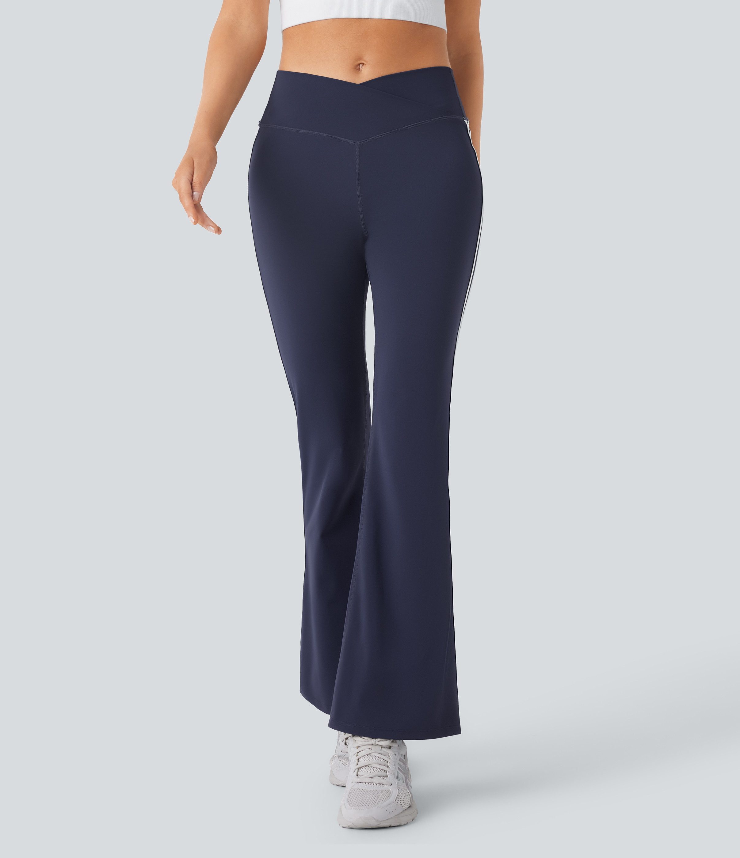 Halara Breezefulв„ў Mid Rise Crossover Color Block Flare Quick Dry Yoga Leggings  - Overture - XL gym leggings leggings with pockets 