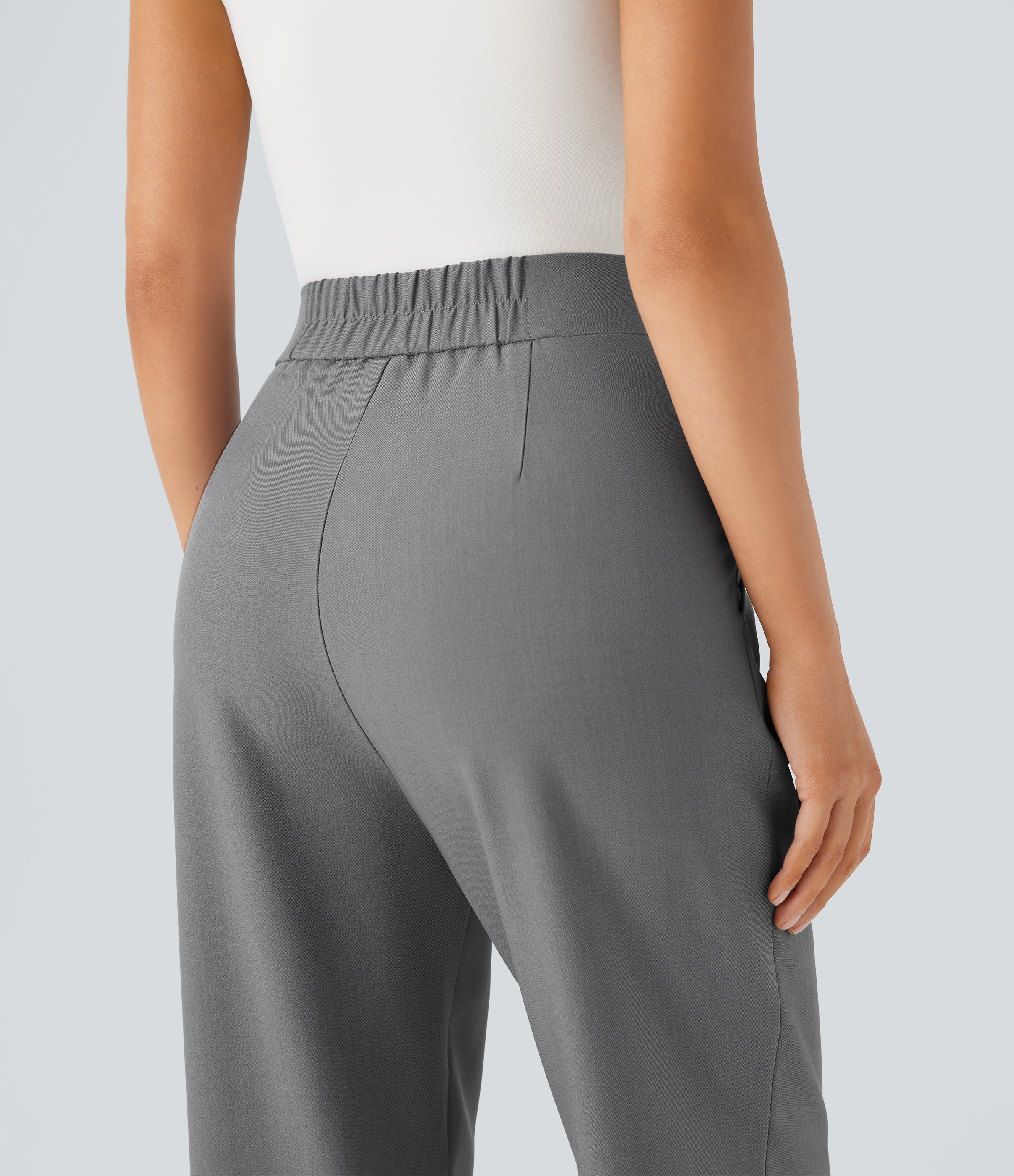 Halara High Waisted Shirred Invisible Zipper Side Pocket Tapered Work Pants  - Frost Gray - XS(regular) sweatpants jogger pants 