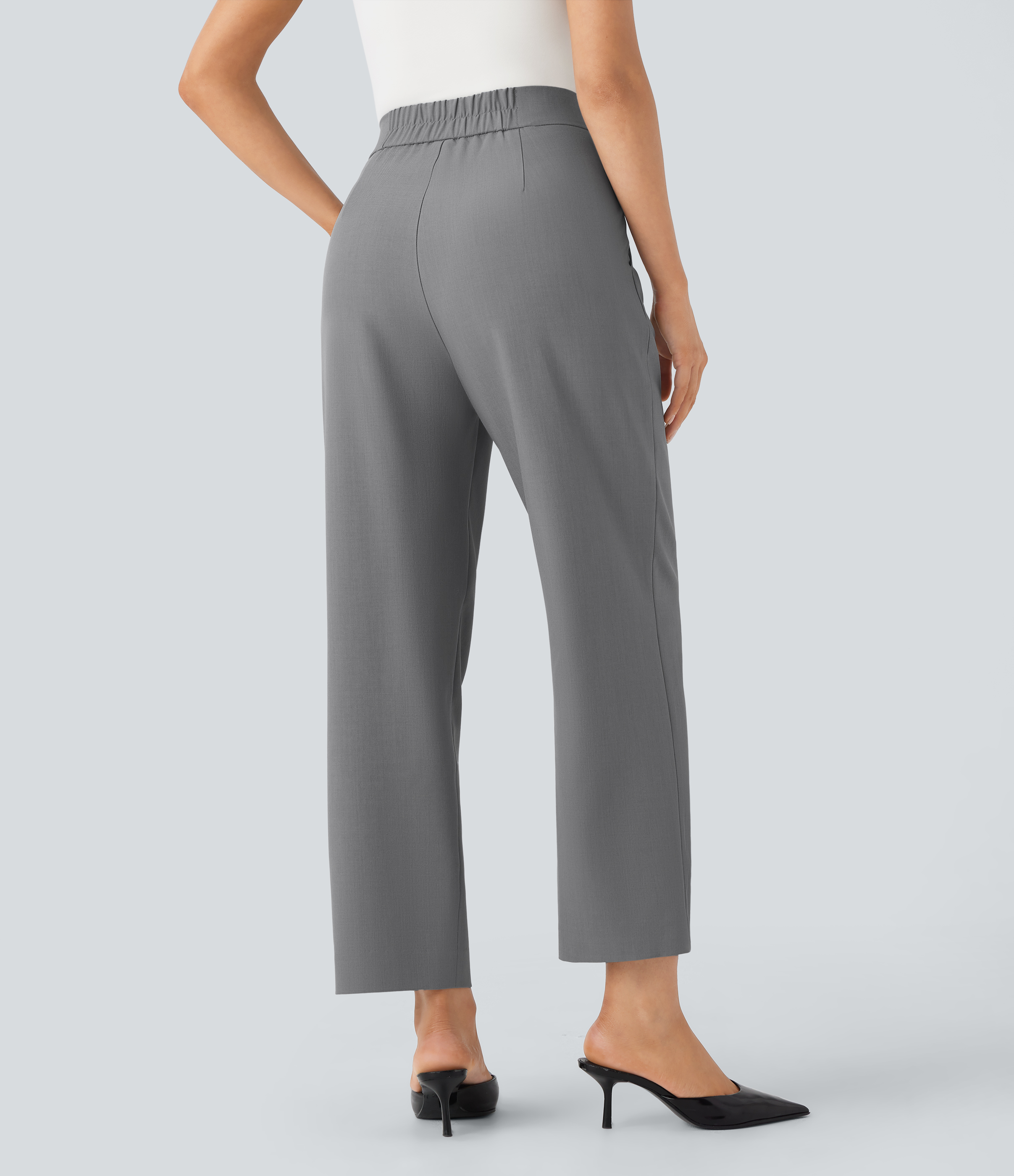 Halara High Waisted Shirred Invisible Zipper Side Pocket Tapered Work Pants  - Frost Gray - XS(regular) sweatpants jogger pants 