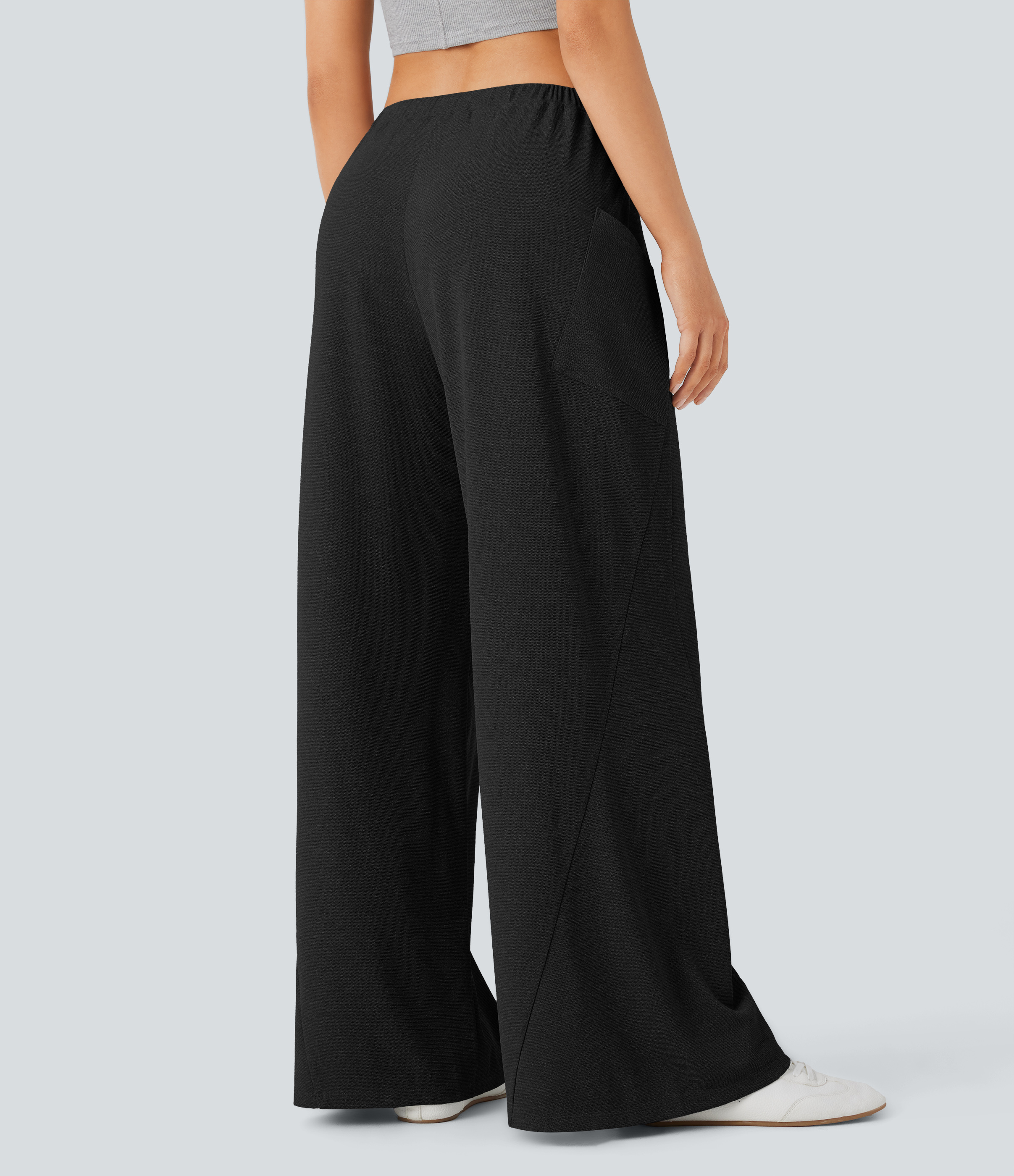 Halara Mid Rise Drawstring Side Pocket Wide Leg Casual Pants  - Black - XL(regular) sweatpants jogger pants stacked sweatpants cargo joggers 
