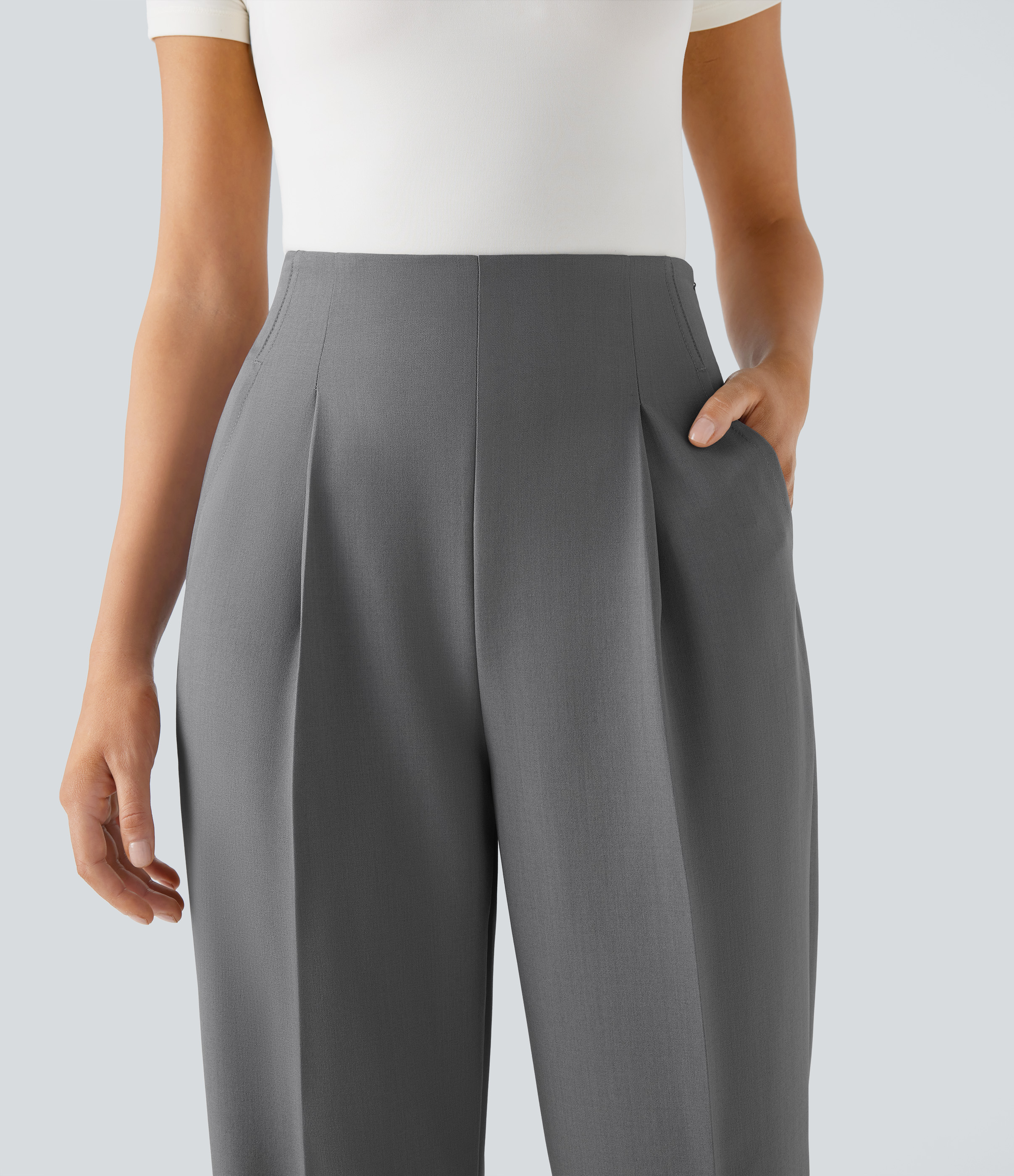Halara High Waisted Shirred Invisible Zipper Side Pocket Tapered Work Pants  - Frost Gray - XS(regular) sweatpants jogger pants 