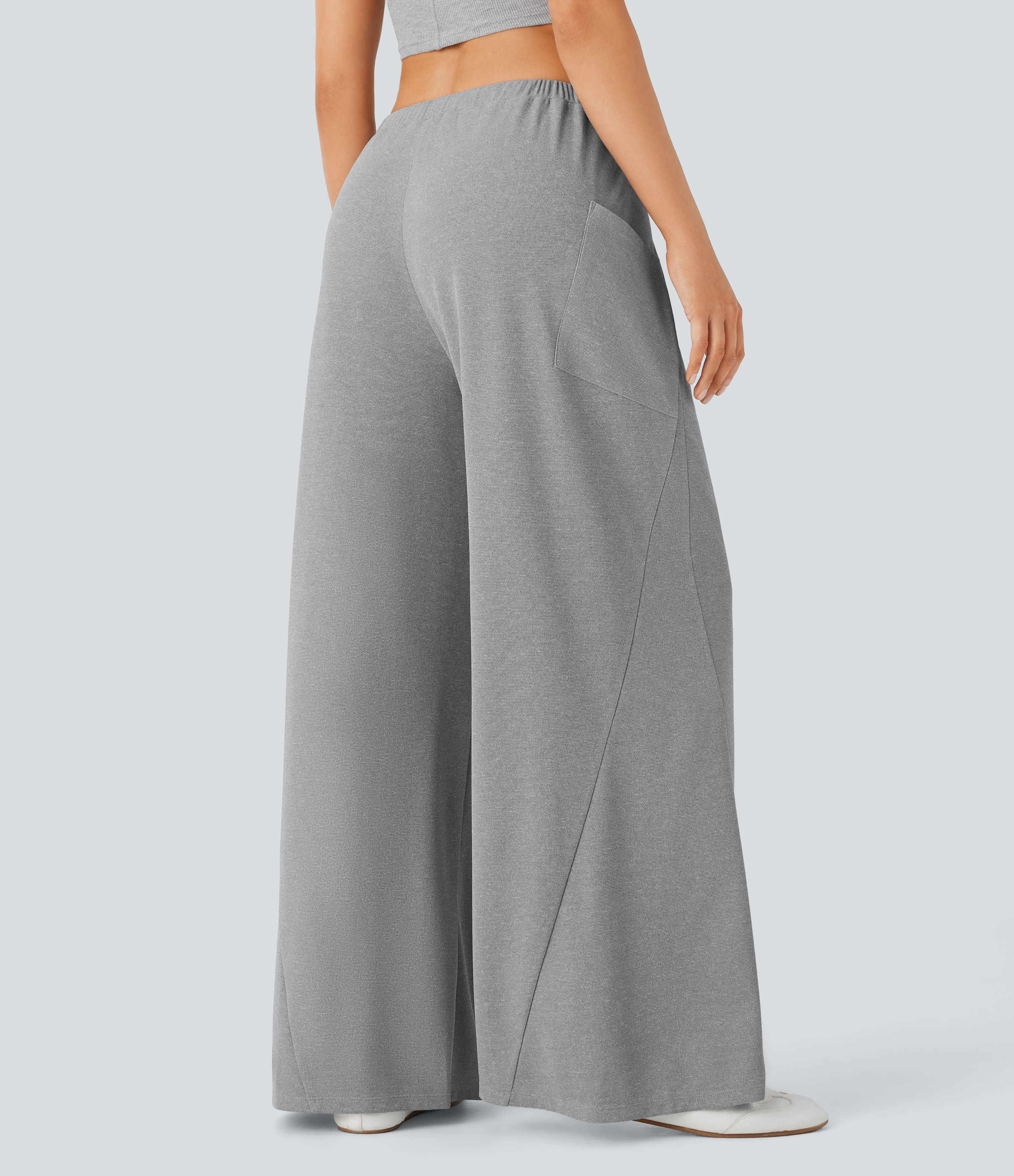 Halara Mid Rise Drawstring Side Pocket Wide Leg Casual Pants  - Mottled Grey - XL(regular) sweatpants jogger pants stacked sweatpants 