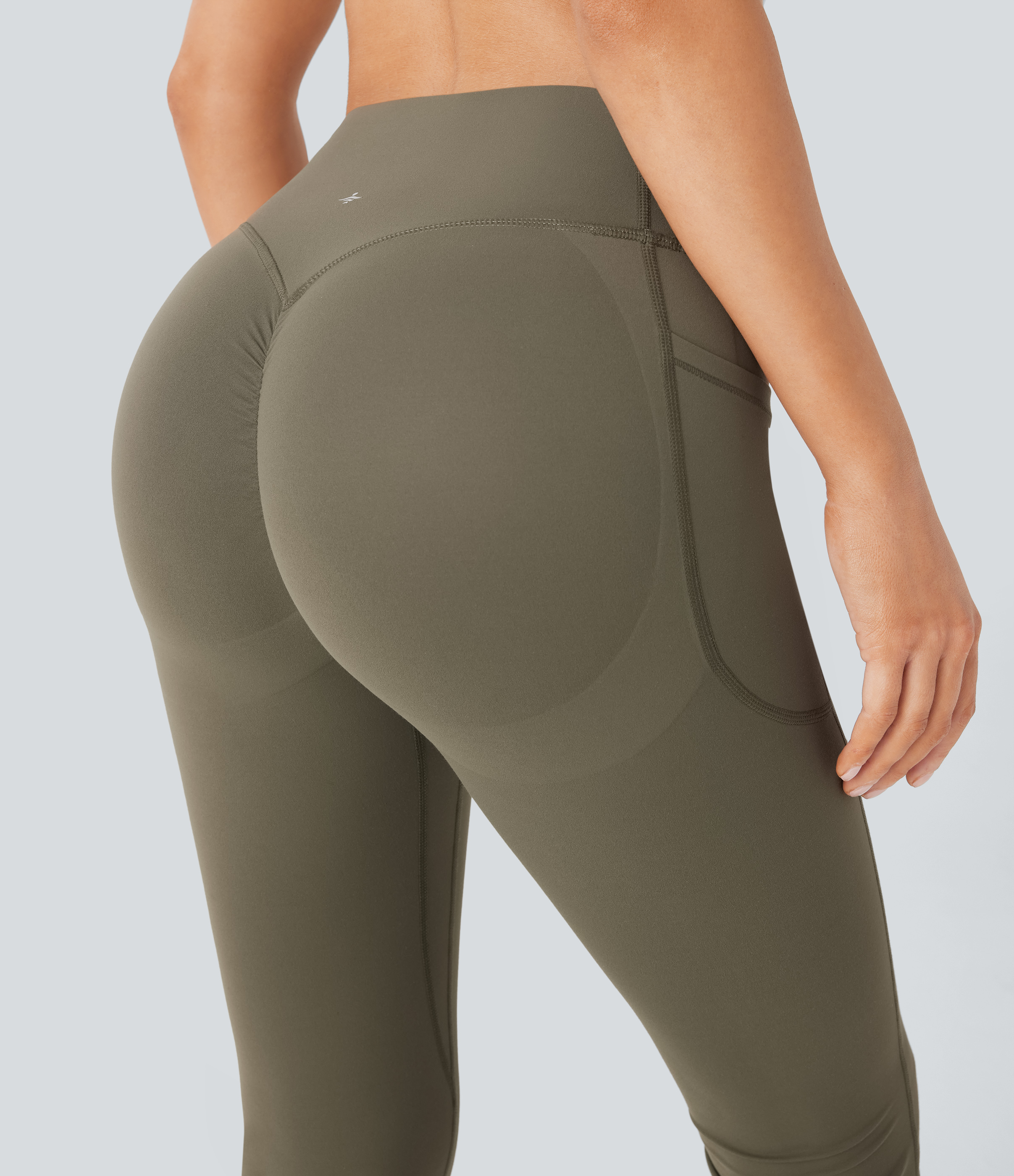 Halara SoCinched High Waisted Butt Lifting Tummy Control Side Pocket Shaping Yoga UltraSculpt Bootcut Leggings  - Grass Grey Green - M(regular) 