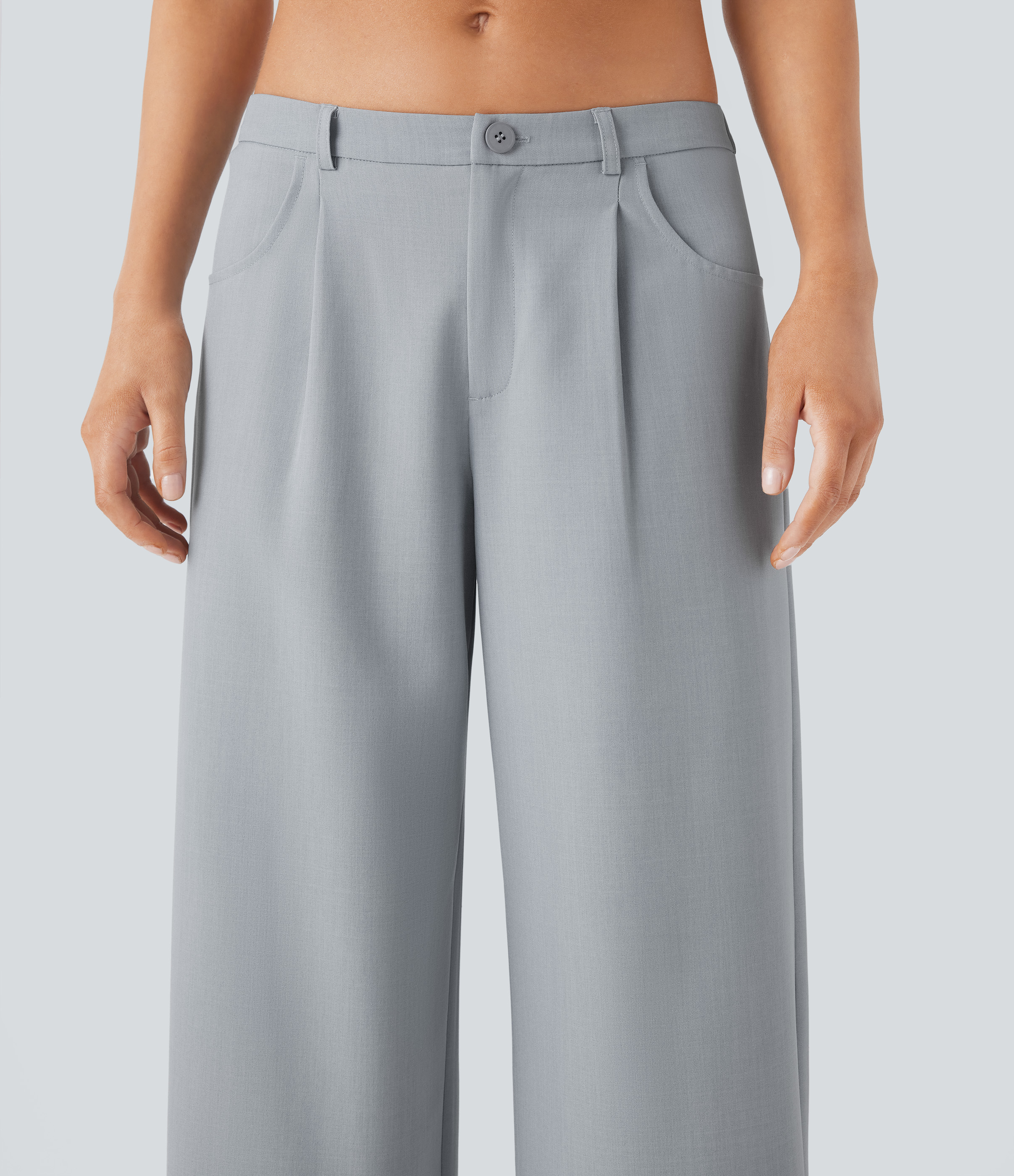 Halara Low Rise Tie Front Side Pocket Wide Leg Casual Pants  - Silver - L sweatpants jogger pants stacked sweatpants cargo joggers 