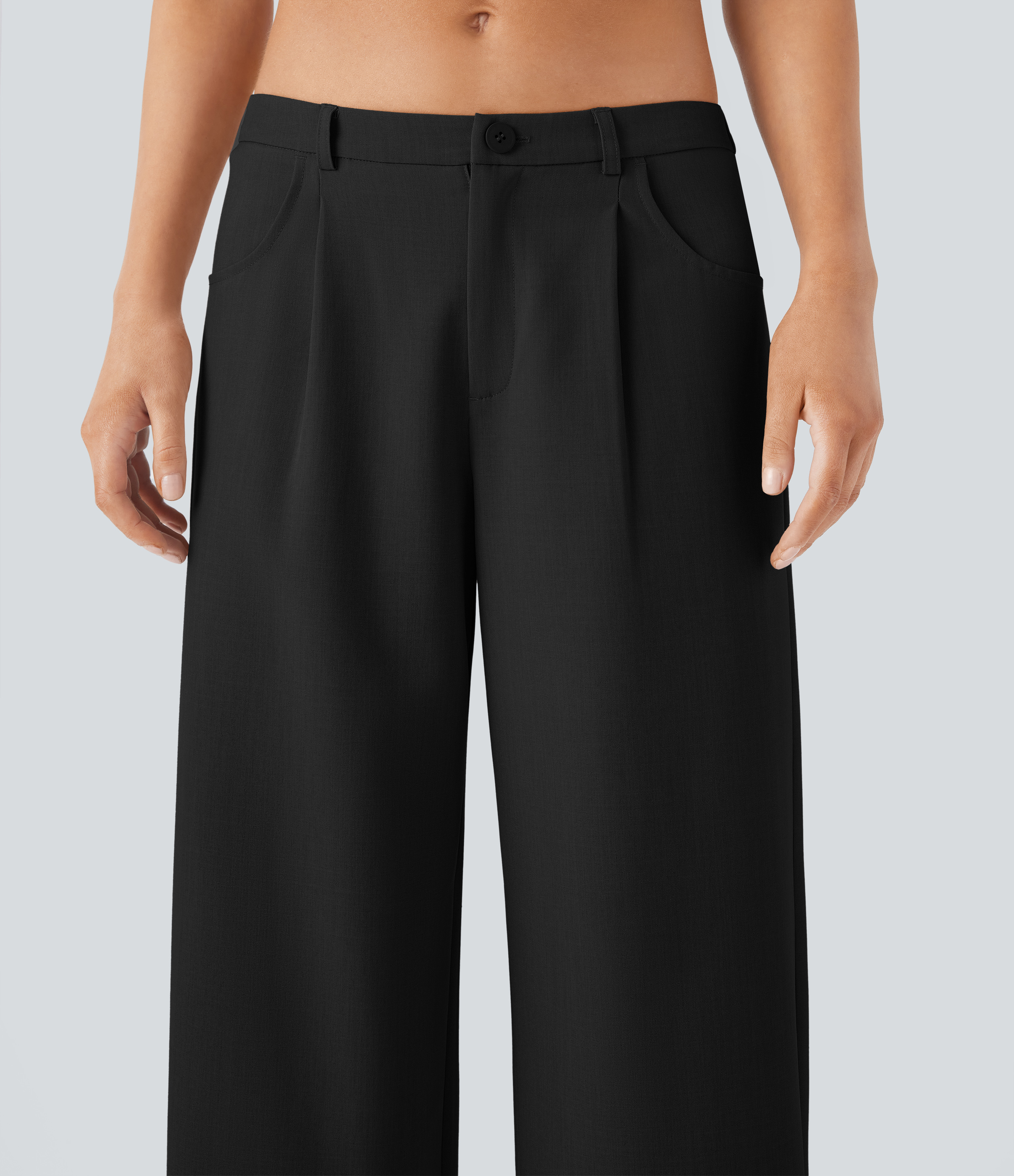 Halara Low Rise Tie Front Side Pocket Wide Leg Casual Pants  - Black - L sweatpants jogger pants stacked sweatpants cargo joggers 