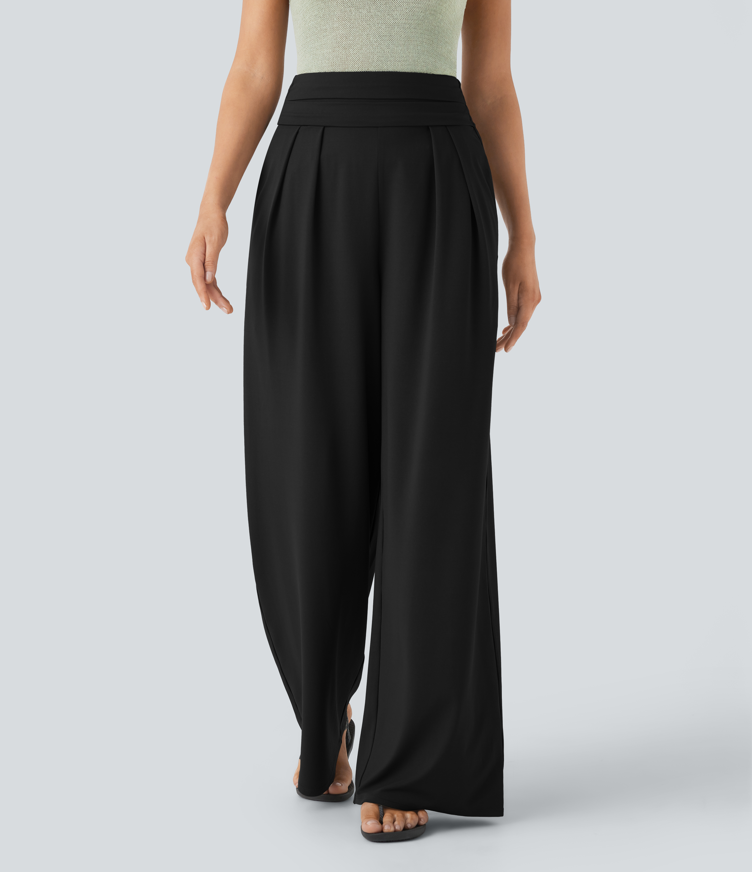 Halara Socinched Super High Waisted Tummy Control Side Pocket Wide Leg Resort Pants  - Black - M(regular) sweatpants jogger pants 