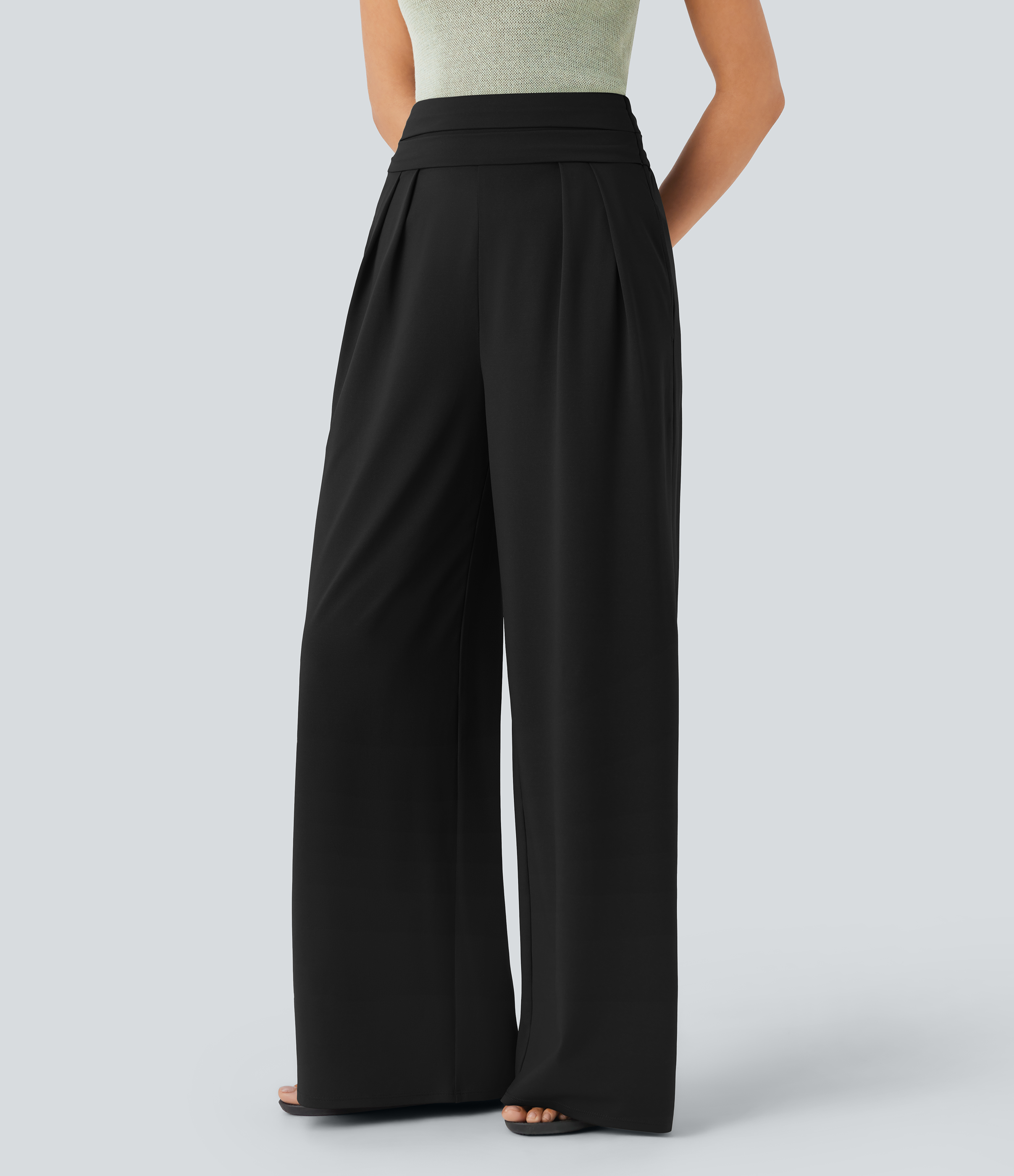 Halara Socinched Super High Waisted Tummy Control Side Pocket Wide Leg Resort Pants  - Black - M(regular) sweatpants jogger pants 