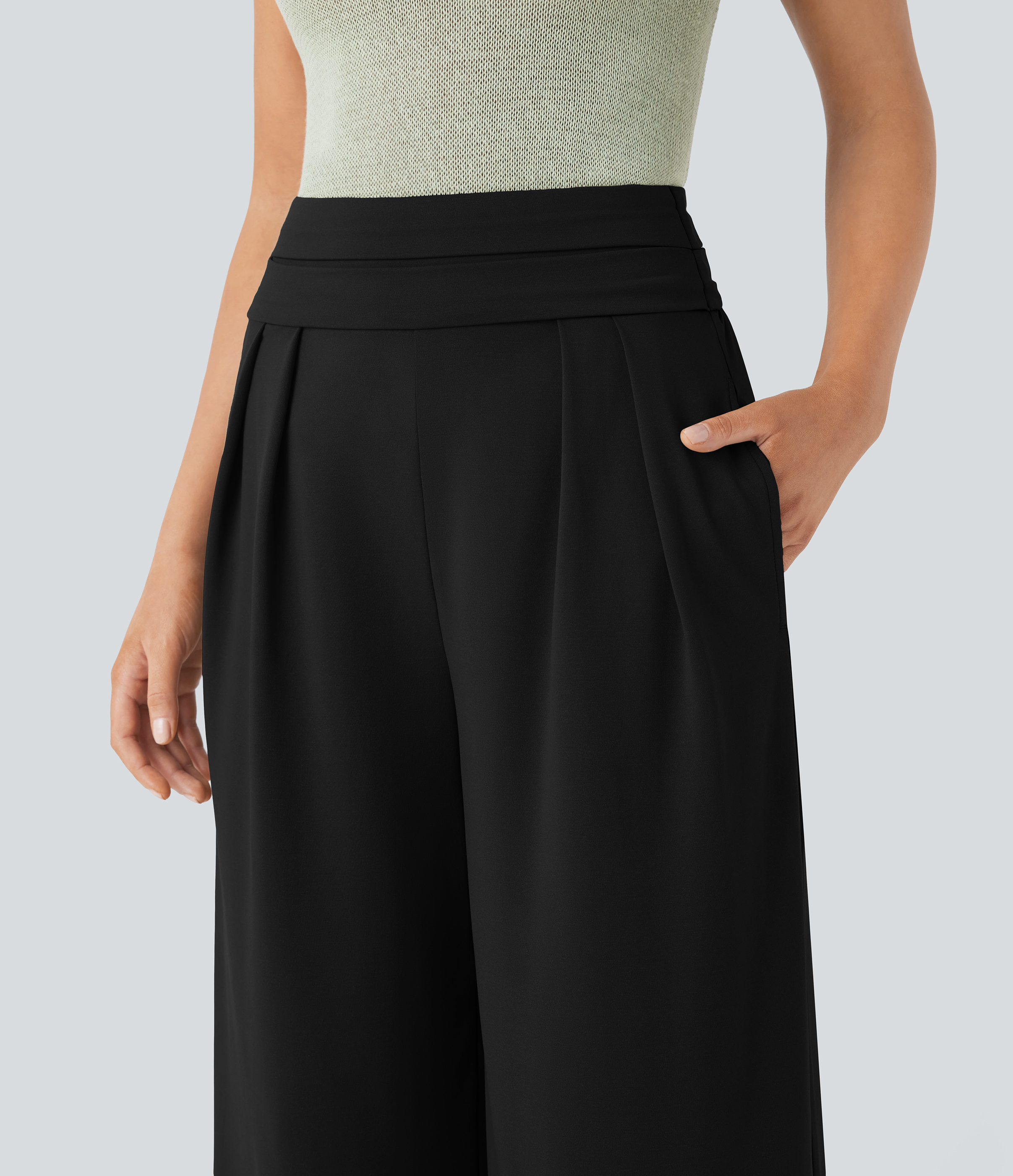 Halara Socinched Super High Waisted Tummy Control Side Pocket Wide Leg Resort Pants  - Black - M(regular) sweatpants jogger pants 