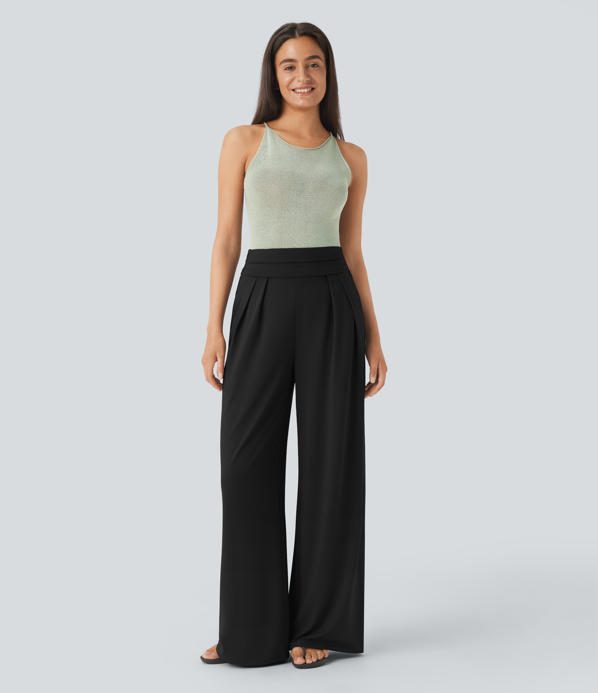 Halara Socinched Super High Waisted Tummy Control Side Pocket Wide Leg Resort Pants  - Black - M(regular) sweatpants jogger pants 