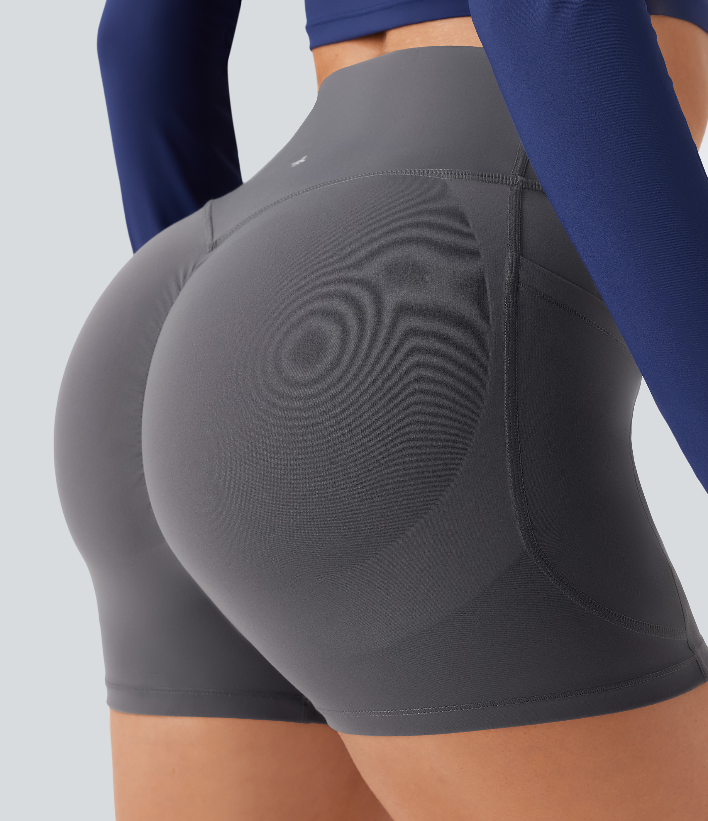 Halara SoCinched High Waisted Butt Lifting Tummy Control Side Pocket Shaping Workout UltraSculpt Biker Shorts 3``  - Volcanic Ash - M 