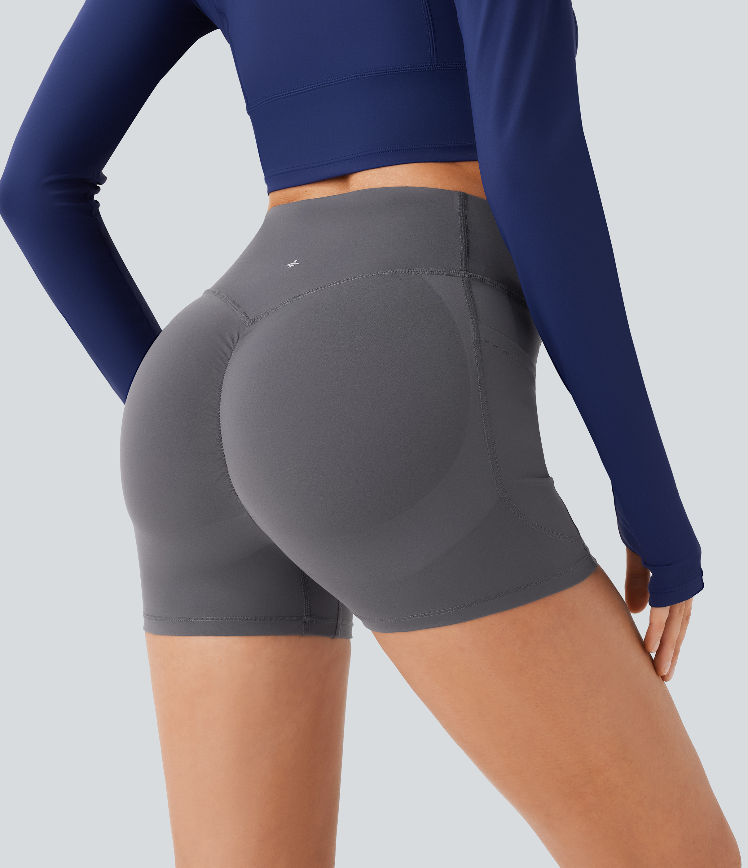 Halara SoCinched High Waisted Butt Lifting Tummy Control Side Pocket Shaping Workout UltraSculpt Biker Shorts 3``  - Volcanic Ash - M 