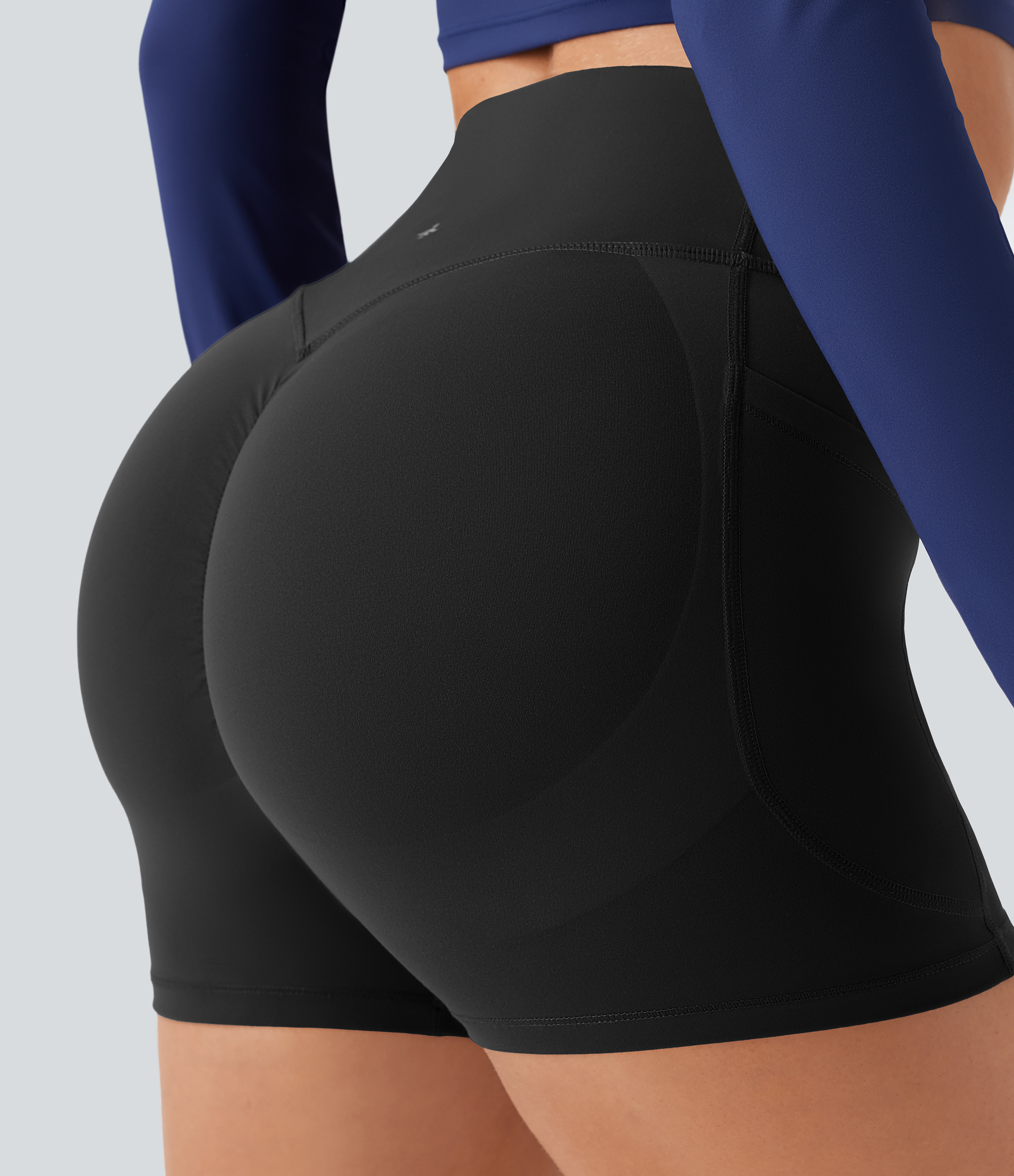 Halara SoCinched High Waisted Butt Lifting Tummy Control Side Pocket Shaping Workout UltraSculpt Biker Shorts 3``  - Black - L 