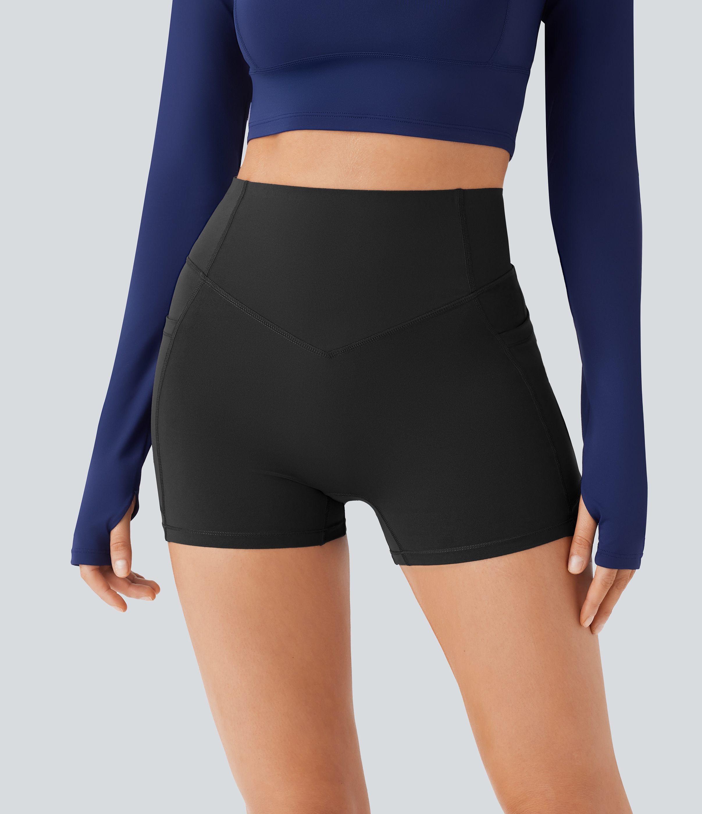 Halara SoCinched High Waisted Butt Lifting Tummy Control Side Pocket Shaping Workout UltraSculpt Biker Shorts 3``  - Black - L 