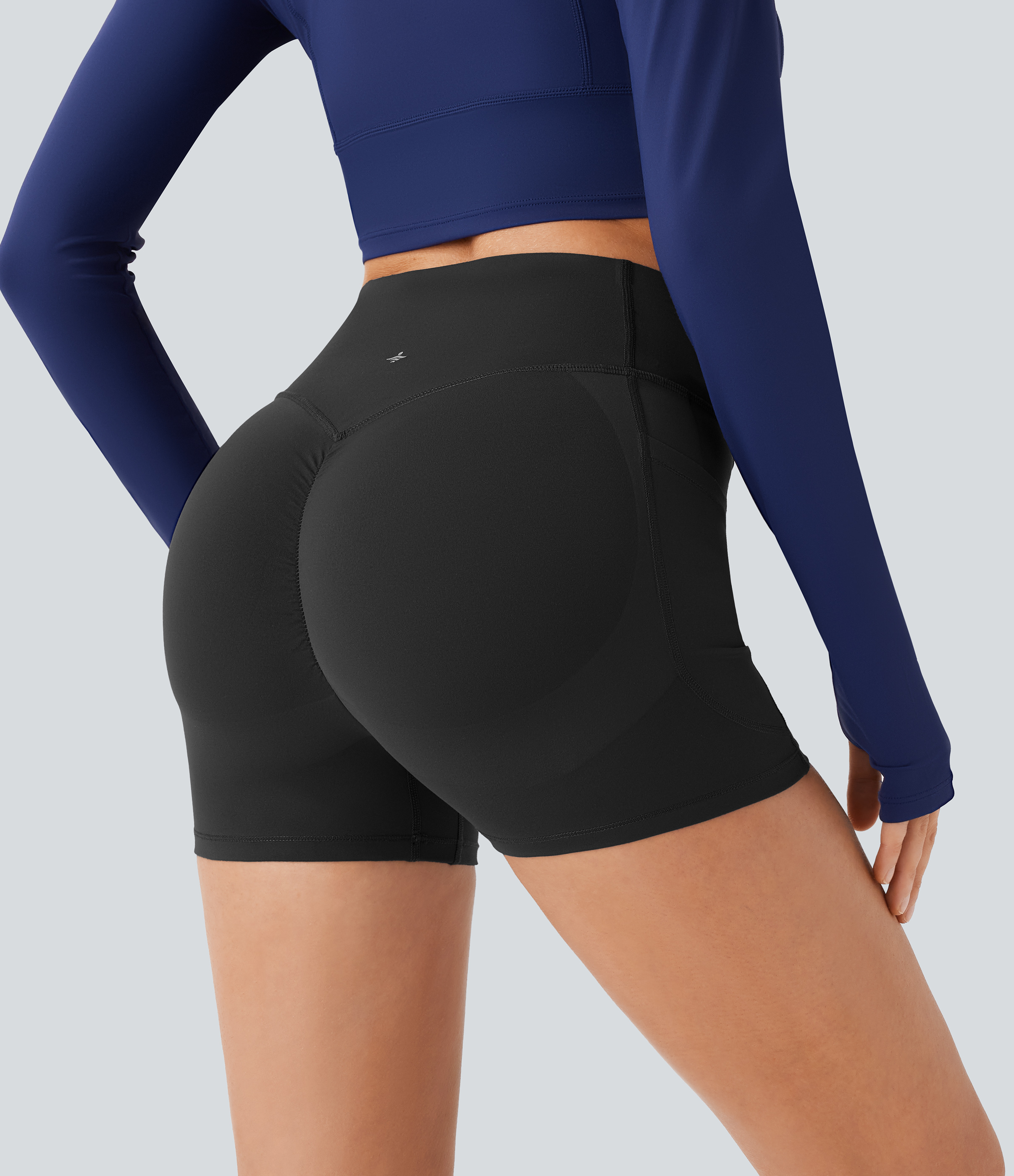 Halara SoCinched High Waisted Butt Lifting Tummy Control Side Pocket Shaping Workout UltraSculpt Biker Shorts 3``  - Black - L 